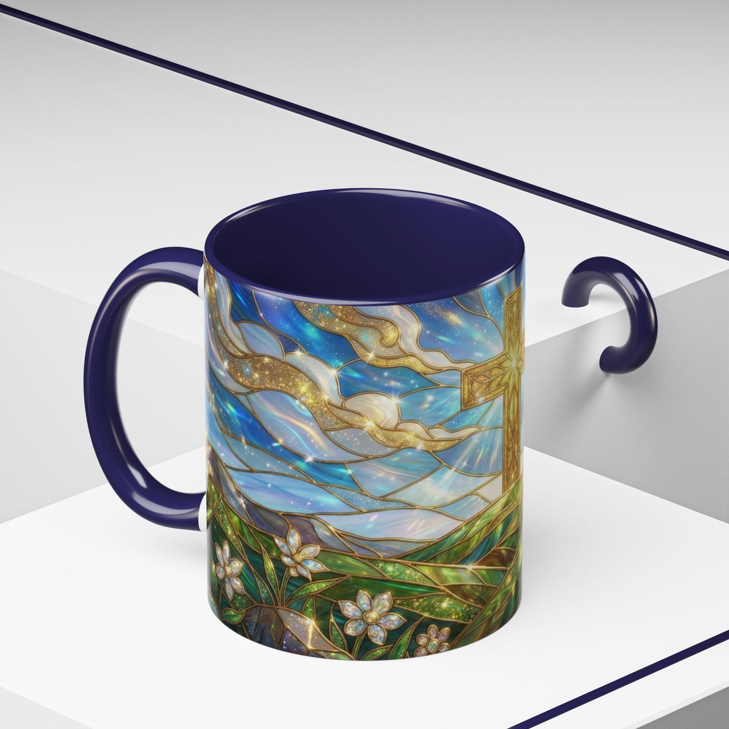 Stained Glass Cross Mug, Christian Coffee Mug, Faith Inspired Art Cup, Religious Gift For Women Men, Inspirational Christian Mug