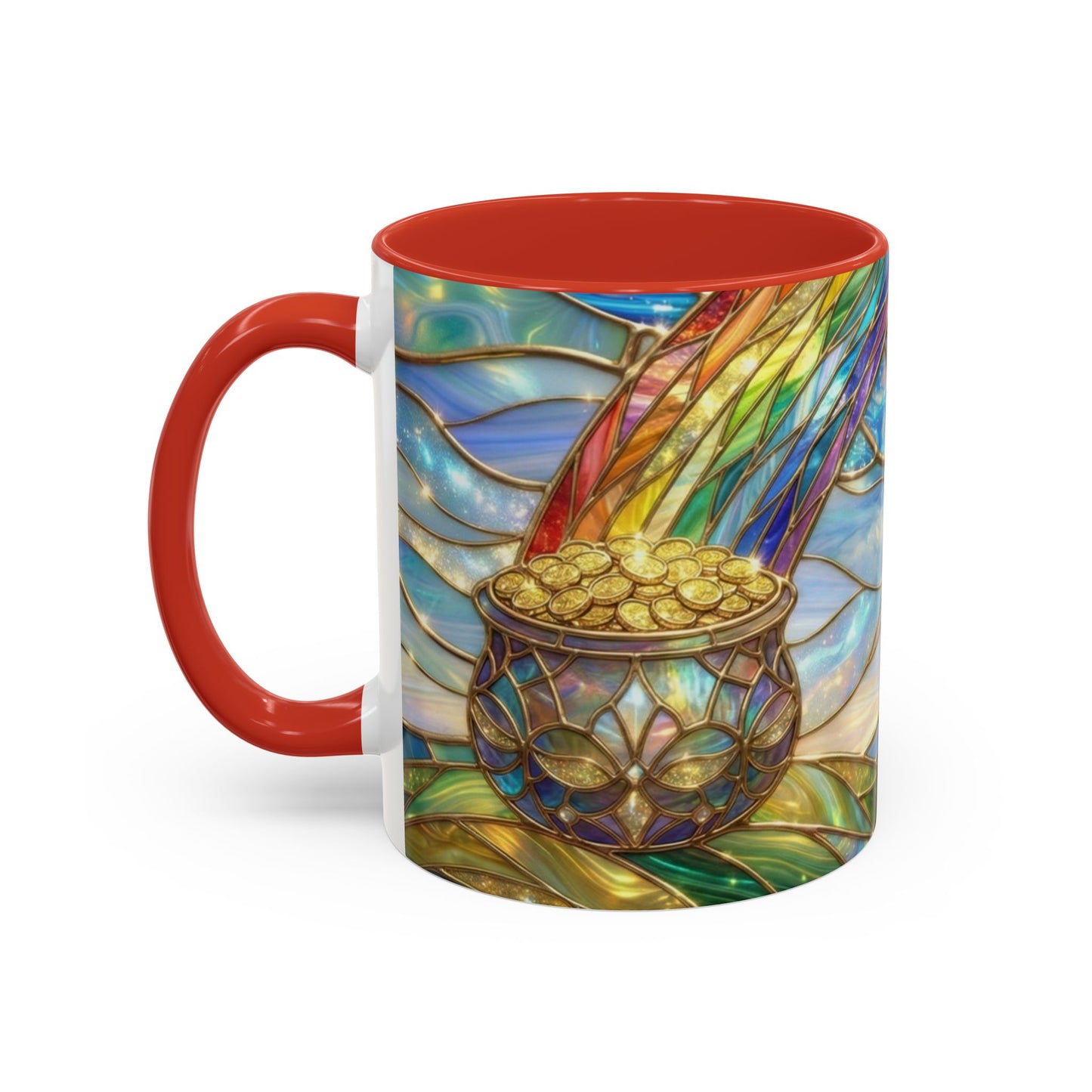 Stained Glass Rainbow Mug, Pot Of Gold Coffee Cup, St Patricks Day Gift, Magical Fantasy Tea Cup, Lucky Irish Leprechaun, Colorful Art