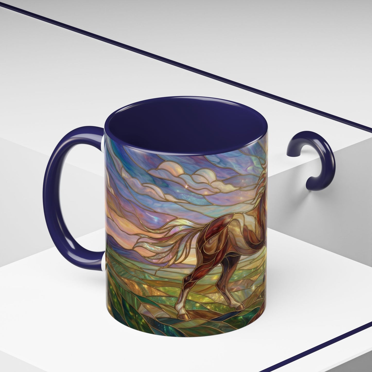 Stained Glass Horse Mug, Horse Coffee Mug, Running Horse Art Cup, Equestrian Gift Mug, Nature Art Mug, Horse Lover Gift