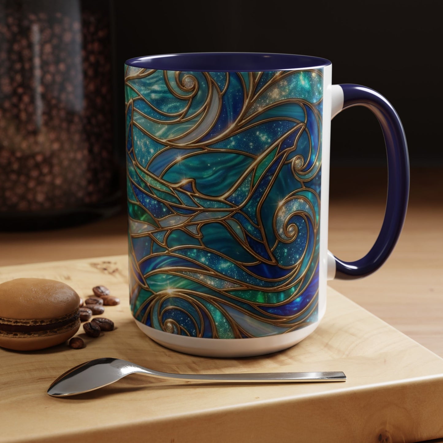 Stained Glass Shark Mug, Ocean Art Coffee Cup, Blue Shark Gift, Sea Life Ceramic Mug, Artistic Shark Design, Marine Lover Gift, Unique Ocean Mug