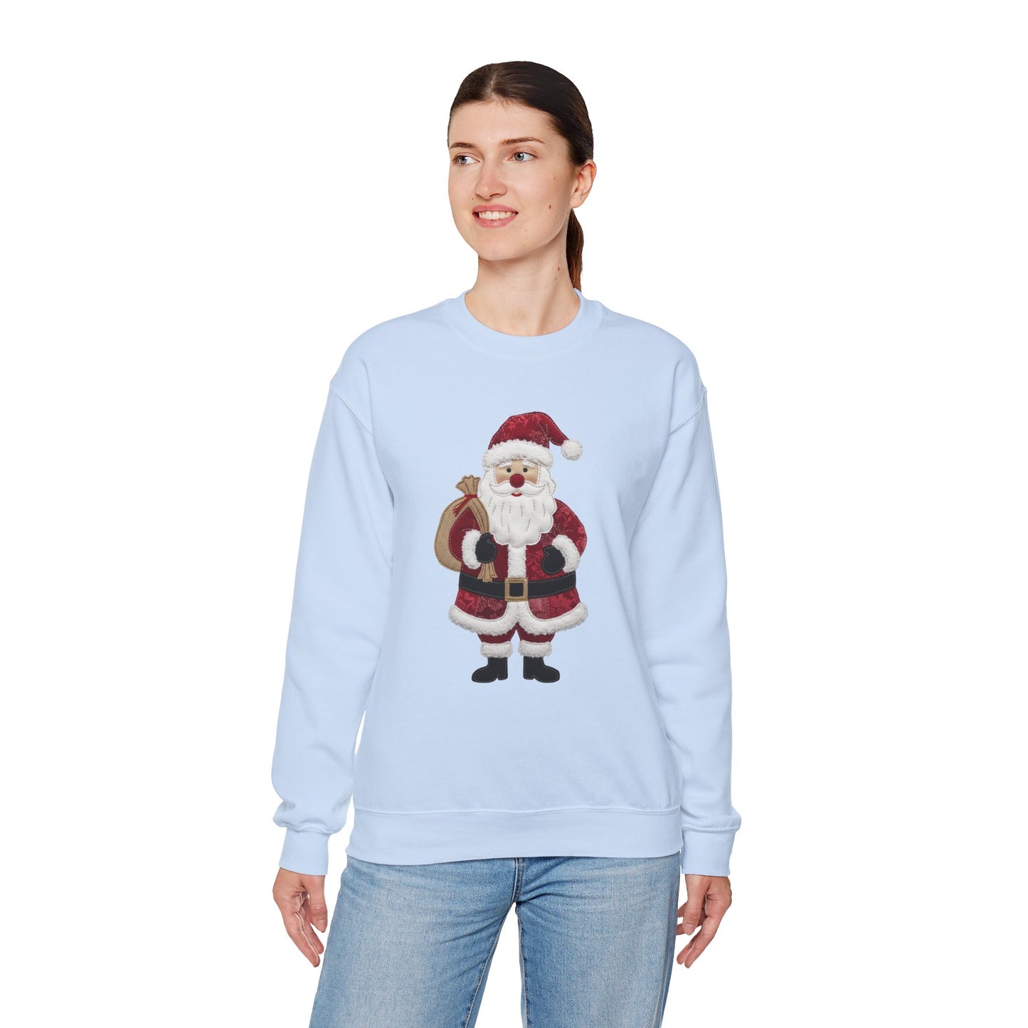 Faux patchwork Santa sweatshirt, Christmas Santa crewneck, cozy holiday sweater, vintage Santa pullover, festive winter sweatshirt, Xmas gift