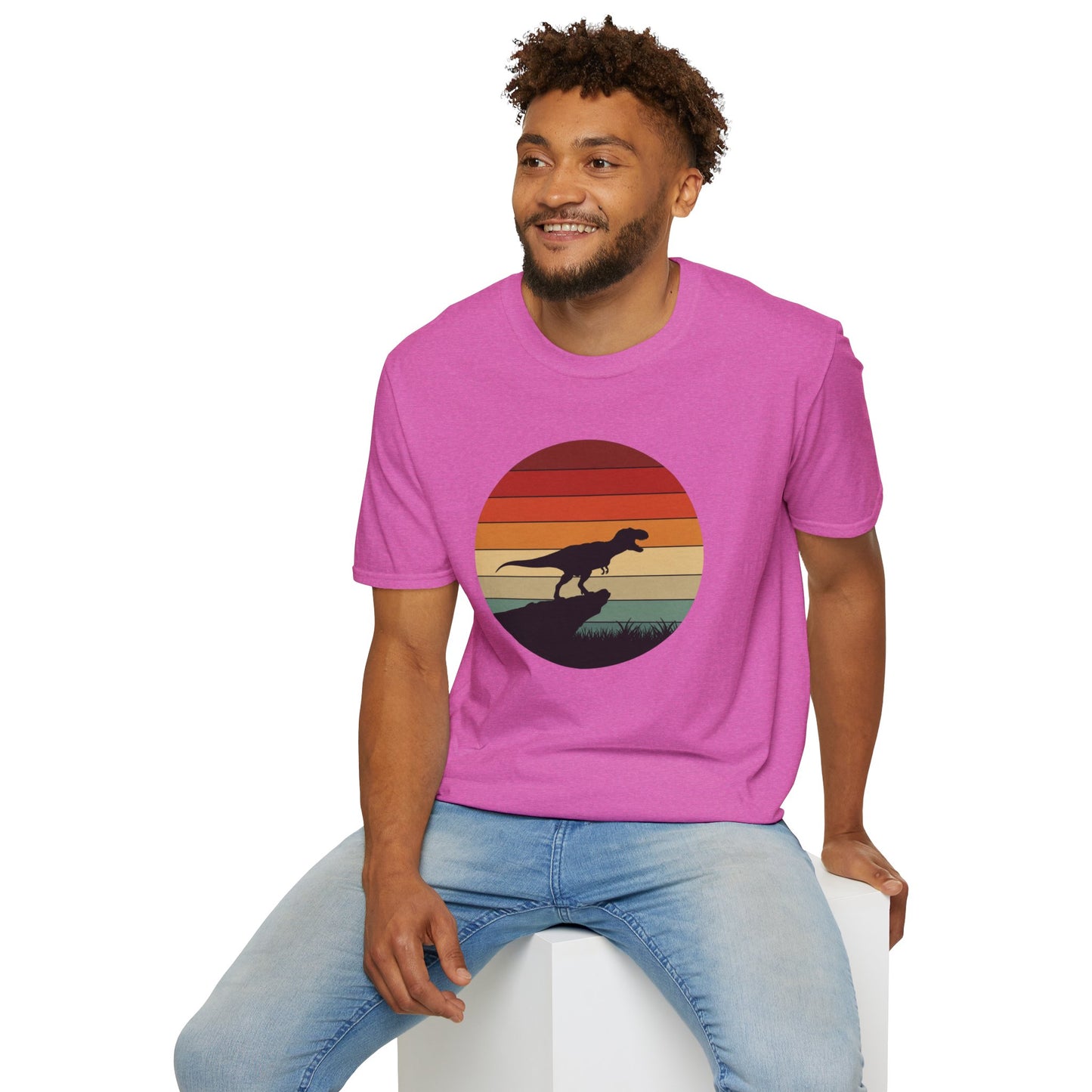 Retro T-Rex Dinosaur Shirt for Men Women - Vintage Sunset Graphic Tee - Unisex Jurassic Gift Idea Funny Casual Dino T-Shirt