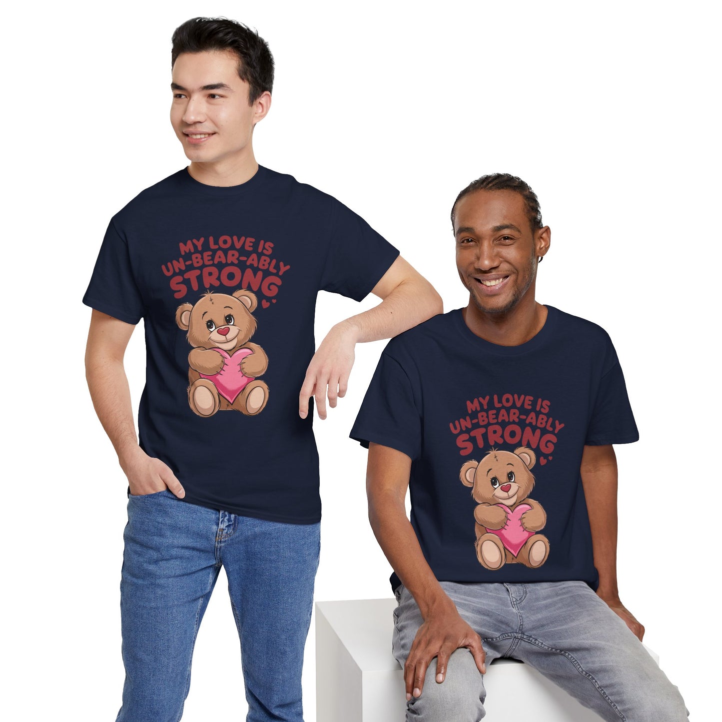Un-Bear-ably Strong Valentine Shirt, Teddy Bear Heart Tee, Cute Love Graphic T-Shirt, Valentines Gift, Romantic Couple Top, Gift For Her