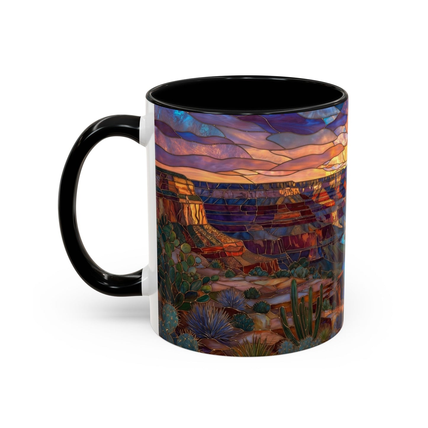 Stained Glass Grand Canyon Mug, Southwest Landscape Coffee Cup, Sunset Canyon Art Mug, Nature Gift For Hikers, Colorful Scenic Grand Canyon Illustration