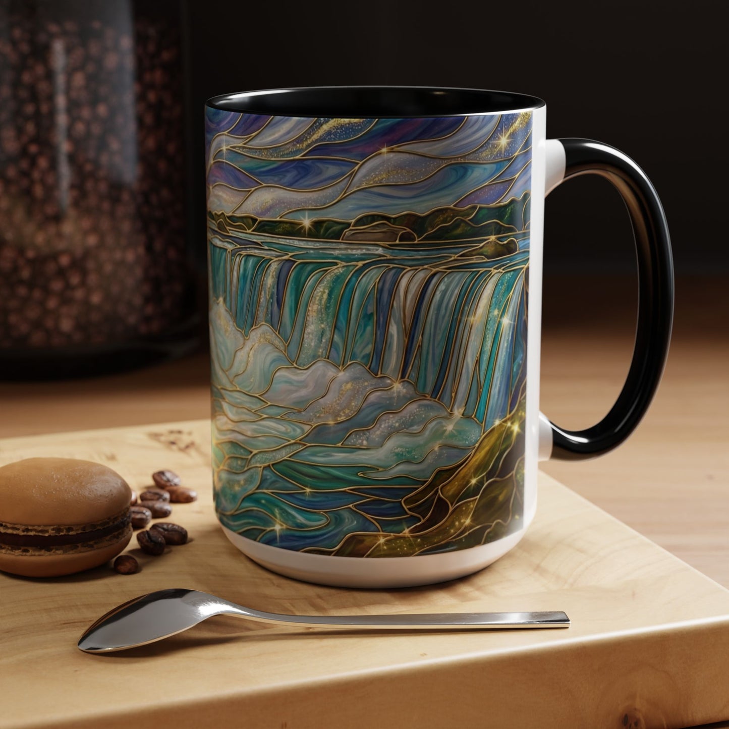 Faux Stained Glass Niagara Falls Mug, Waterfall Coffee Cup, Canada Souvenir Gift, Upstate New York Travel Memento, Nature Lover Tea Cup