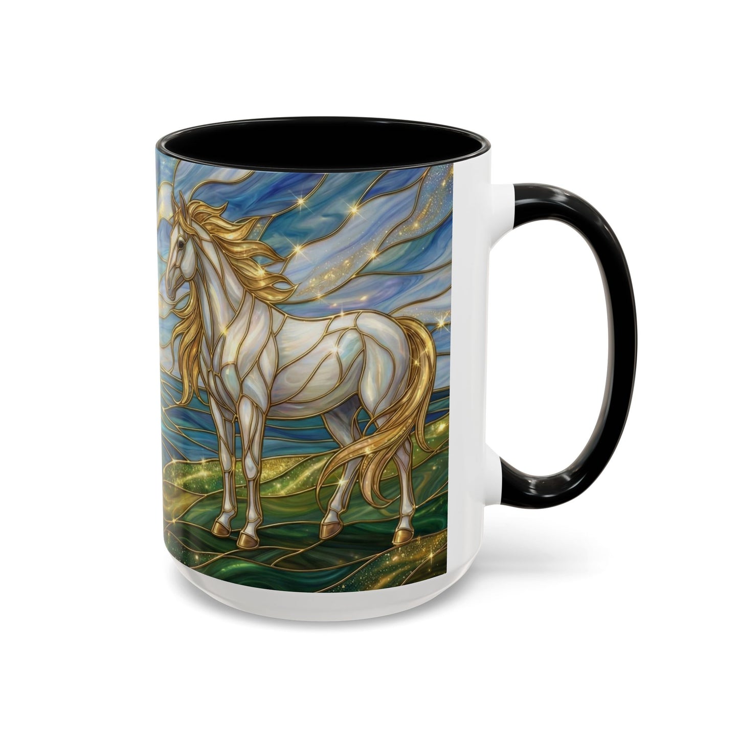 Swan And Horse Coffee Mug, Stained Glass Fantasy Art Mug, Elegant Animal Coffee Cup, Mythical Nature Gift, 11oz 15oz Ceramic Mug