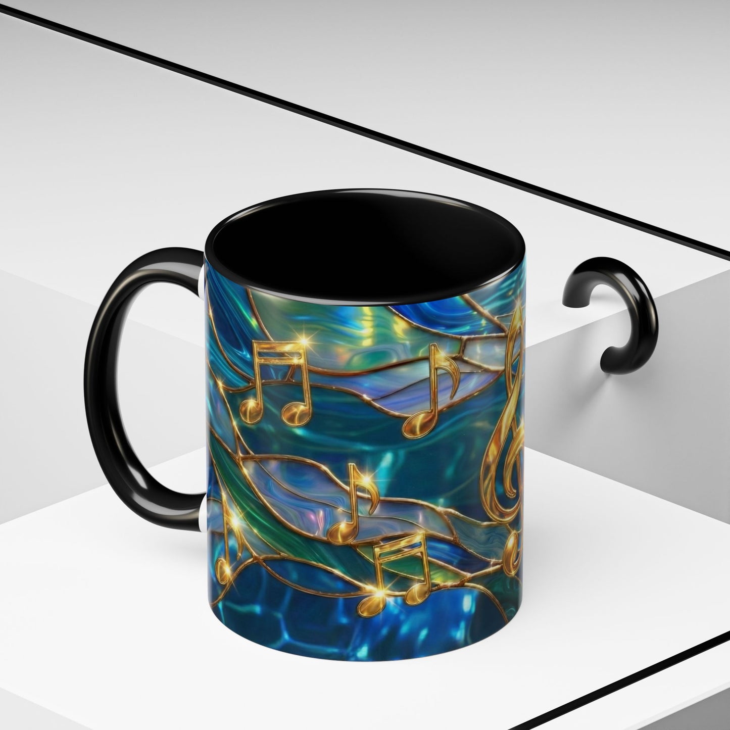 Music Notes Mug, Stained Glass Music Coffee Mug, Musical Gift Mug, Music Lover Cup, Music Teacher Gift, Artistic Coffee Mug