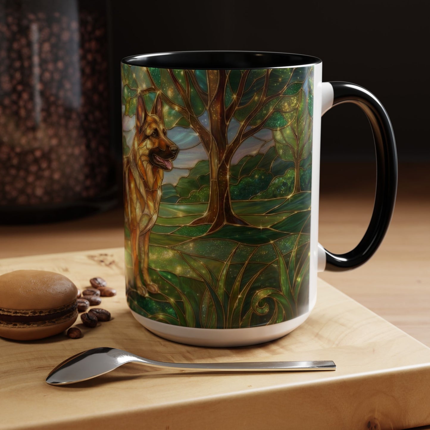 German Shepherd Mug, Stained Glass Dog Coffee Mug, German Shepherd Art Cup, Dog Lover Gift, Pet Memorial Mug, Colorful Dog Mug