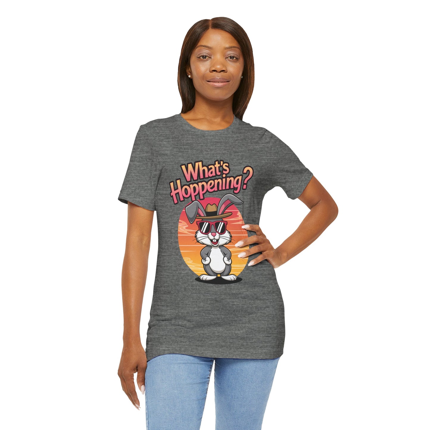What’s Hoppening Funny Bunny Shirt – Cute Rabbit Pun T-Shirt – Sunset Graphic Tee for Animal Lovers, Easter, and Pun Enthusiasts