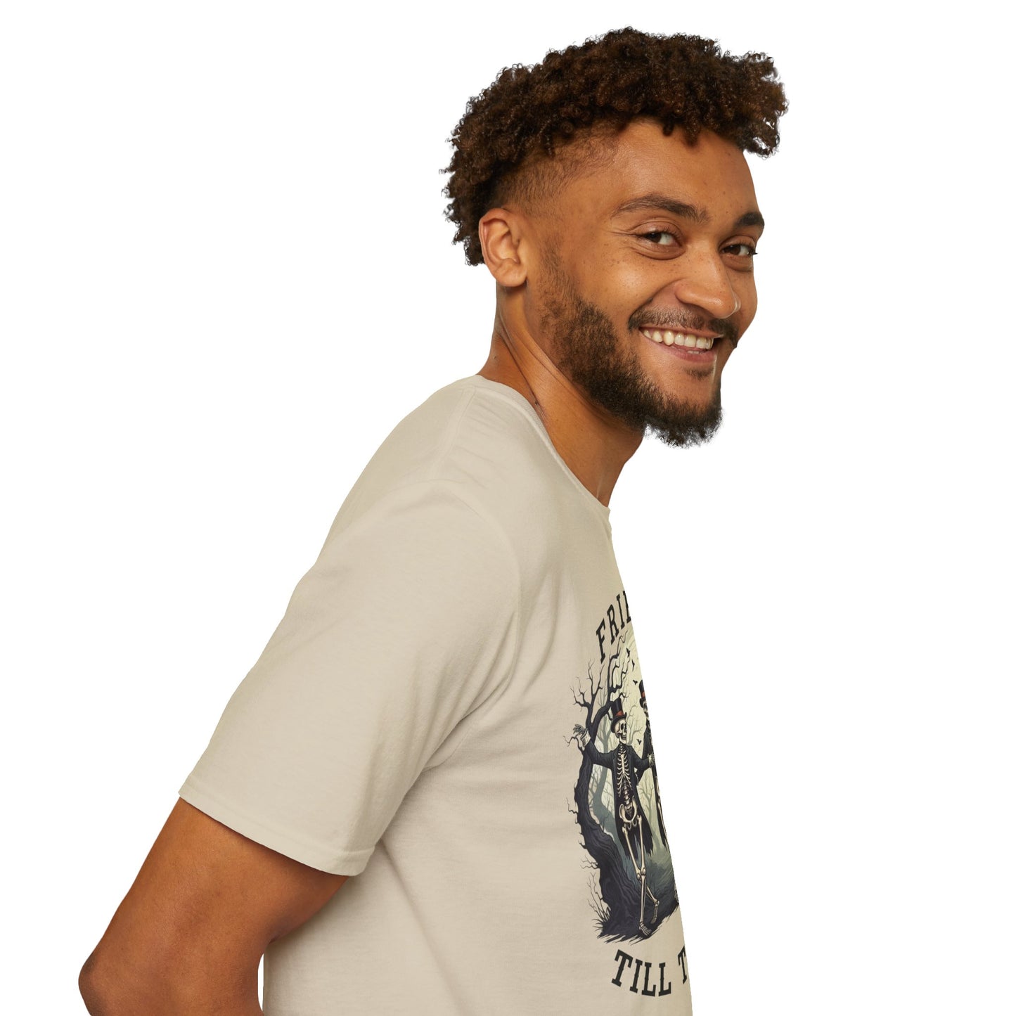 Friends Till The End Skeleton Tee | Dancing Skeleton Friends Shirt | Halloween Gothic BFF Gift | Unisex Heather Grey Graphic T-Shirt