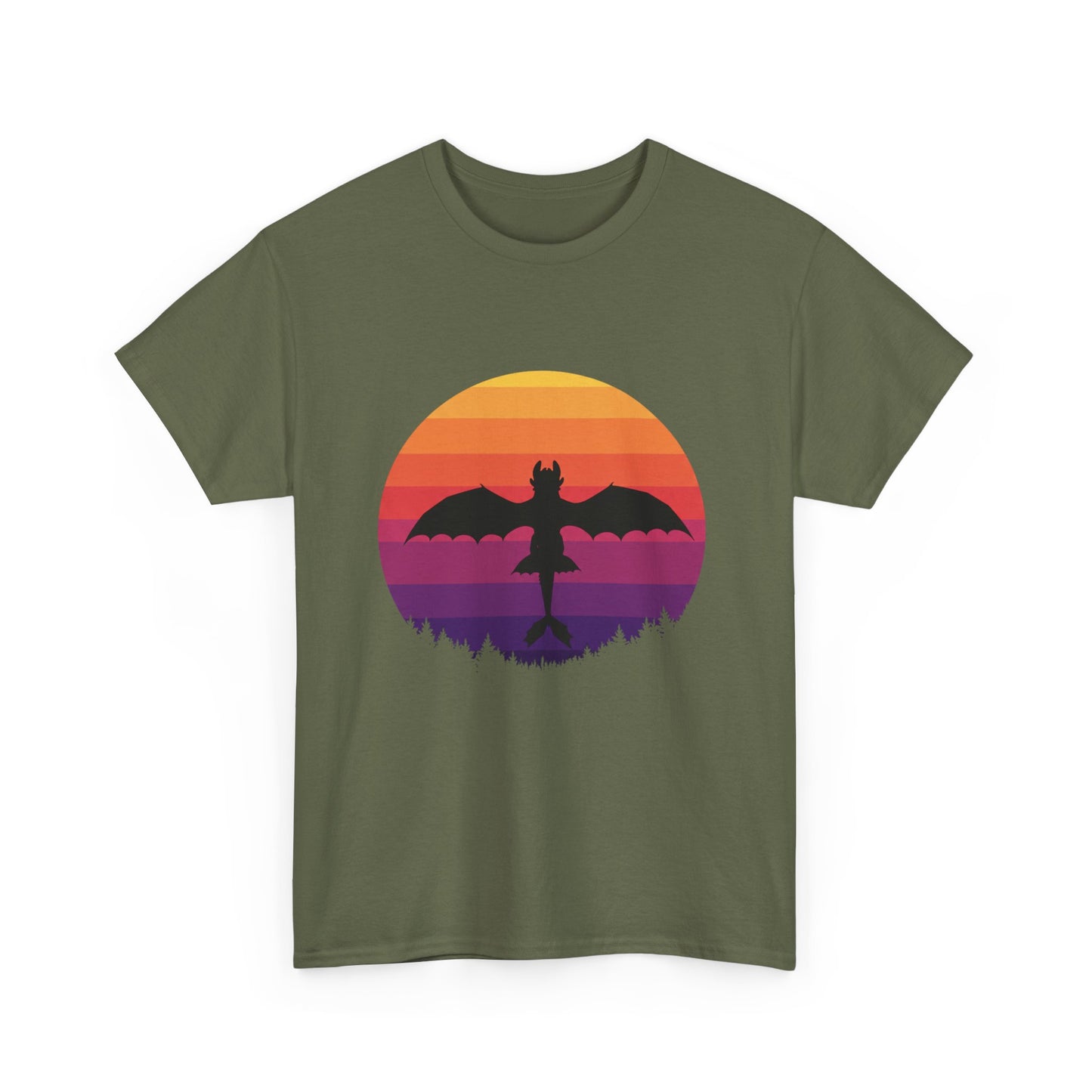 Night Dragon Sunset T-Shirt | Retro Dragon Silhouette Tee | Fantasy Dragon Shirt | Unisex Graphic Tee | Gift for Dragon Lovers