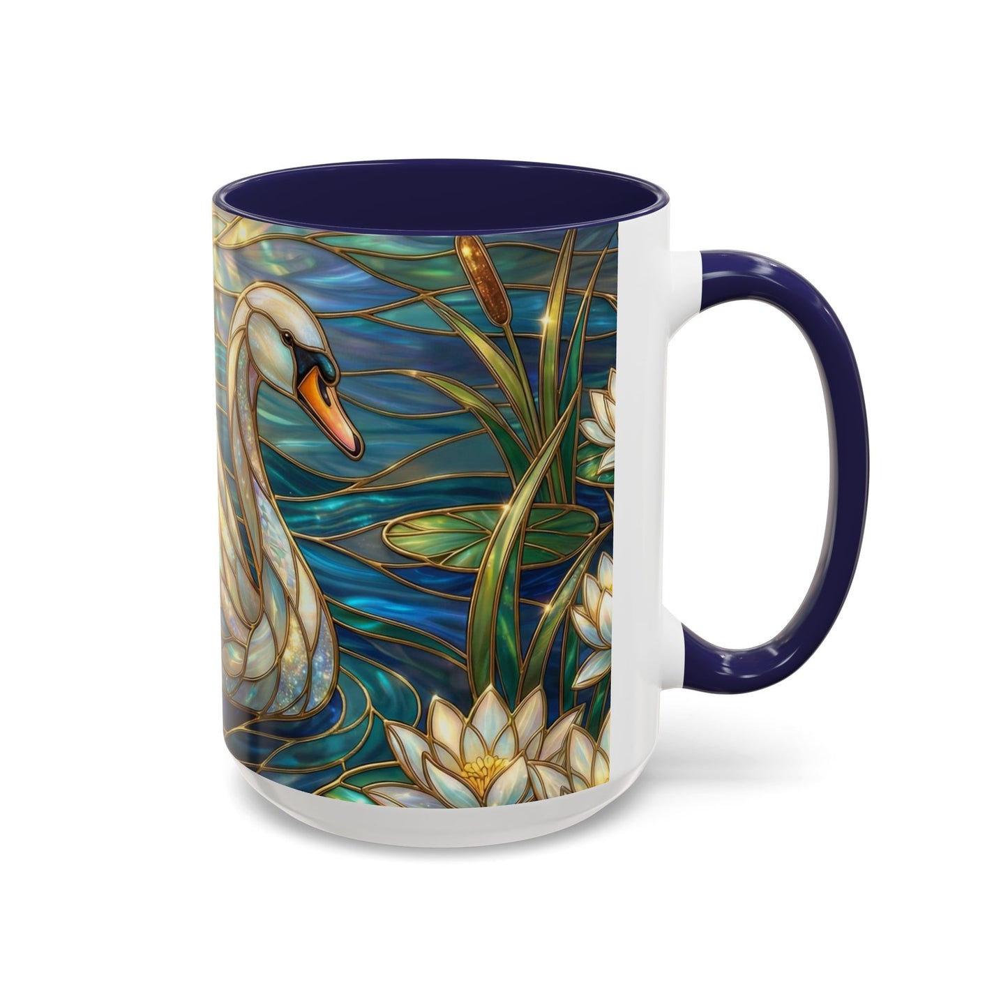 Stained Glass Swan Mug, Swan Coffee Cup, Elegant Swan Art Mug, Nature Decor Gift, Lake Swan Mug, Serene Animal Coffee Cup