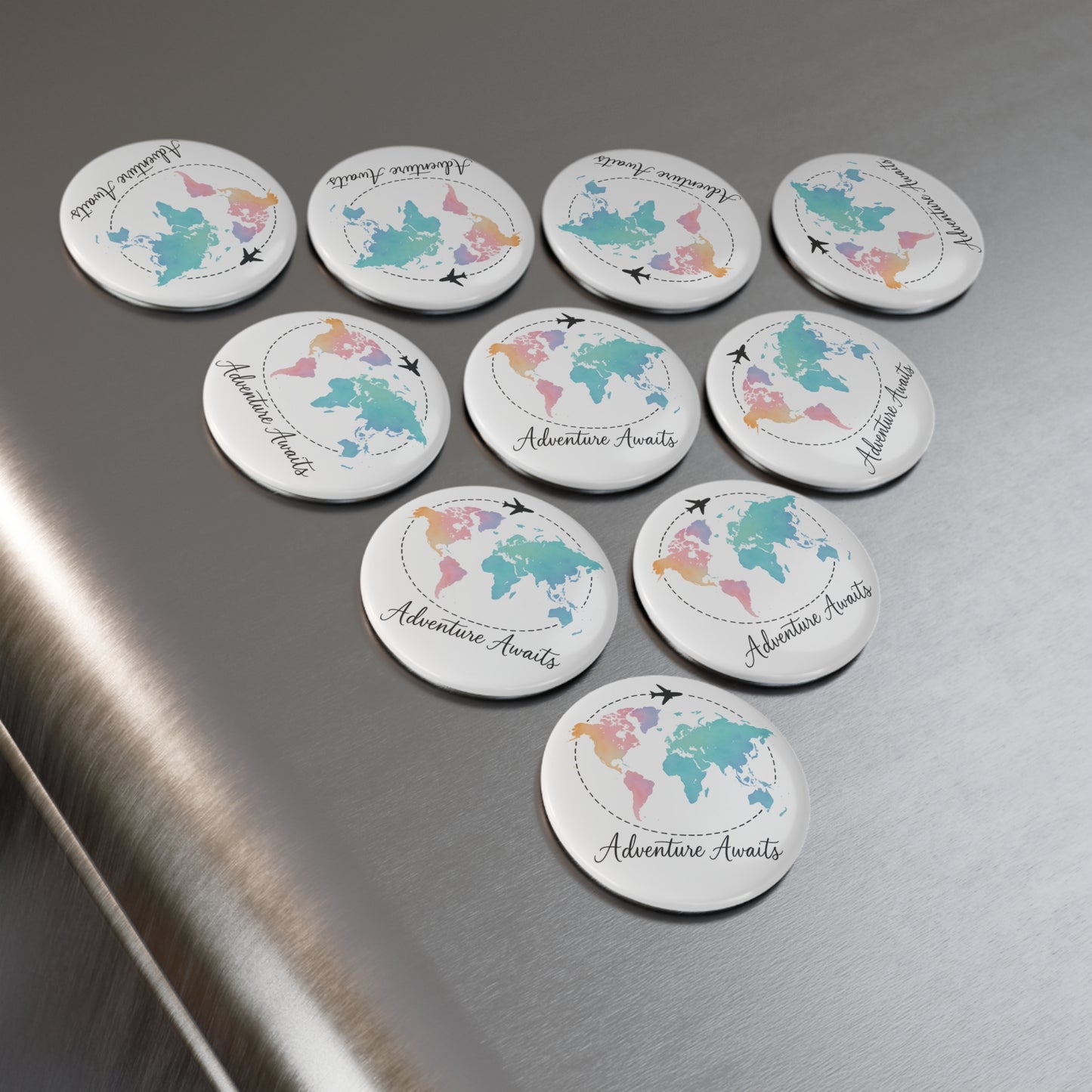Adventure Awaits Magnet – Watercolor World Map Magnet Gift for Traveler, Wanderlust Fridge Decor, Travel Lover Airplane Magnet