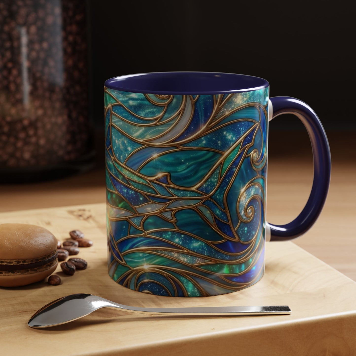 Stained Glass Shark Mug, Ocean Art Coffee Cup, Blue Shark Gift, Sea Life Ceramic Mug, Artistic Shark Design, Marine Lover Gift, Unique Ocean Mug
