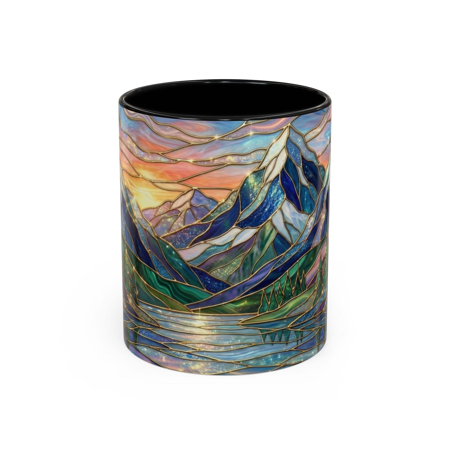 Stained Glass Mountain Mug, Sunset Mountain Landscape Coffee Cup, Nature Ceramic Mug With Forest And River, 11oz 15oz Gift
