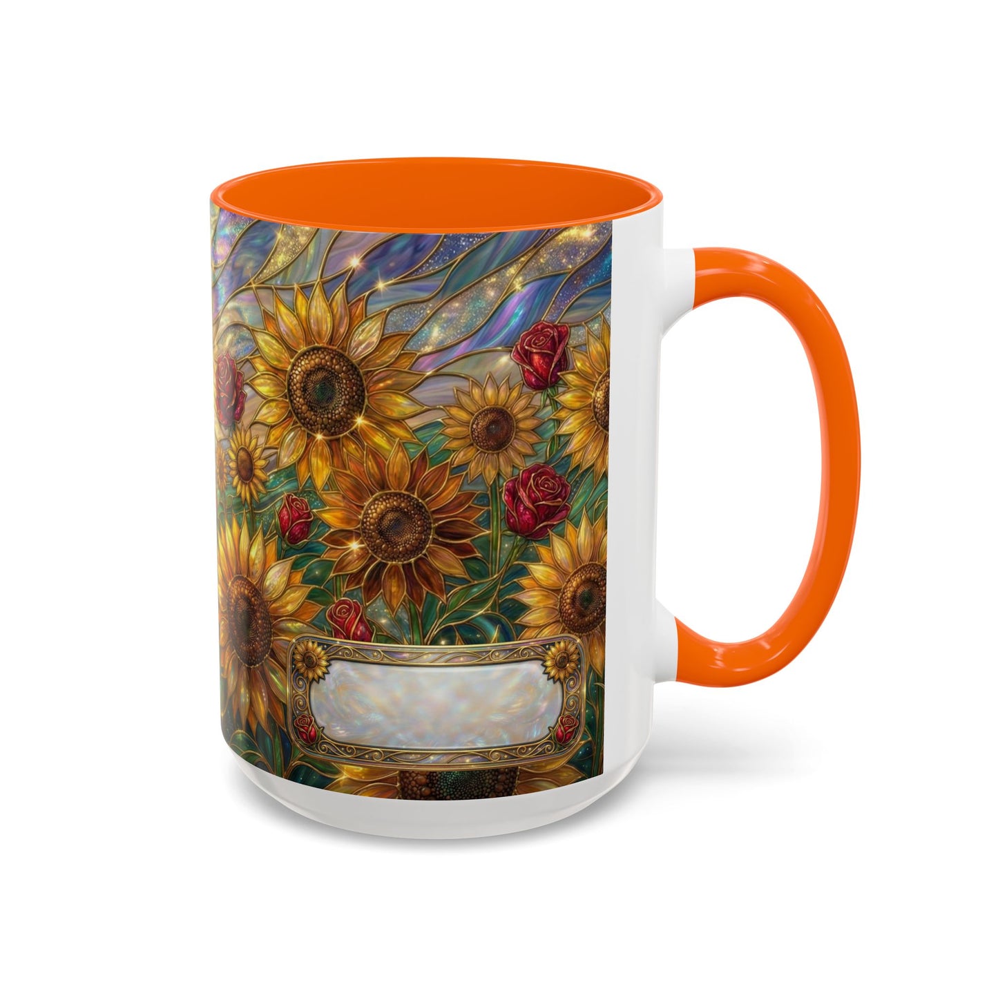 Personalized Stained Glass Sunflower Mug, Custom Red Rose Floral Coffee Cup, Celestial Night Sky Botanical Teacup, Gift For Flower Lover