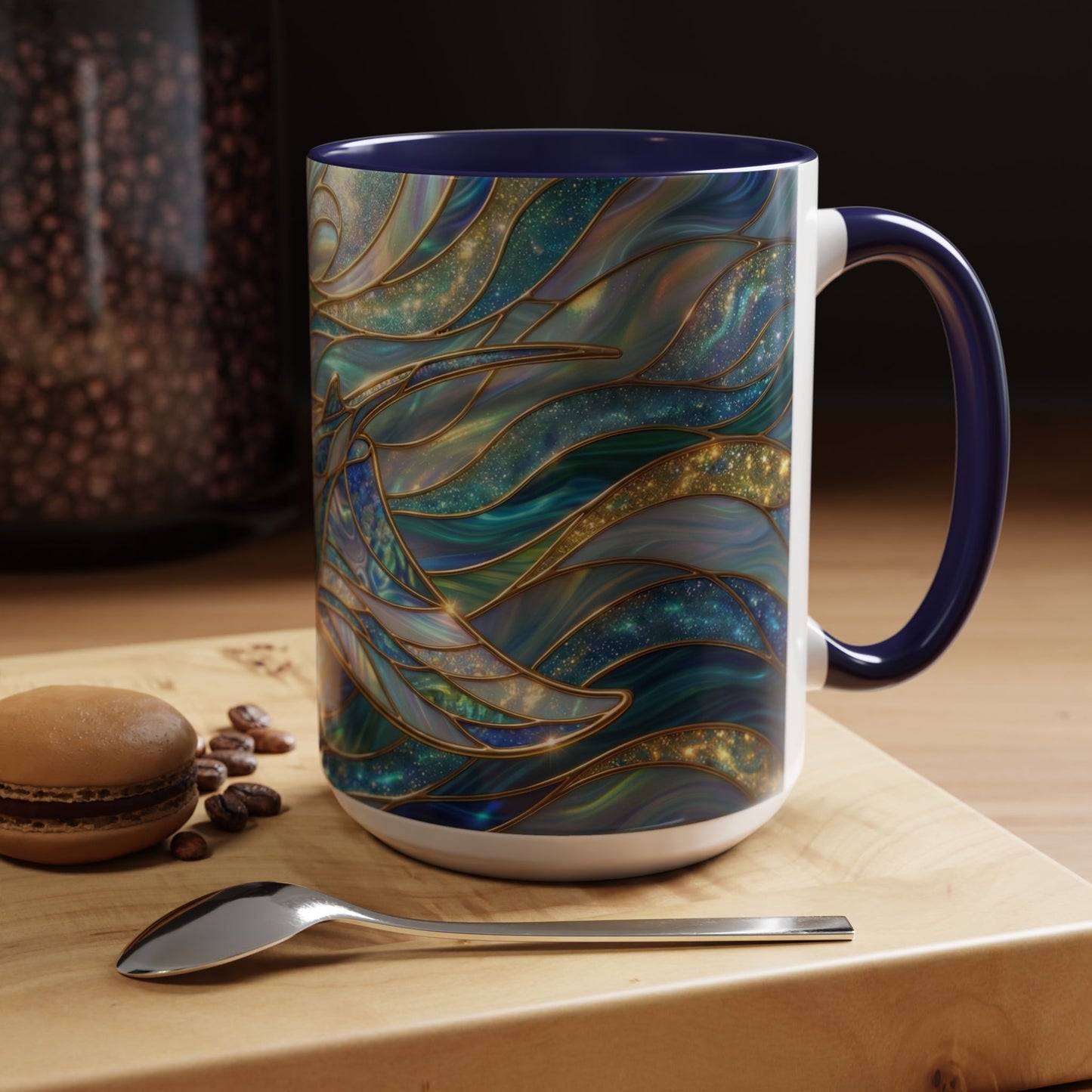 Stained Glass Manta Ray Mug, Ocean Coffee Cup, Manta Ray Art Mug, Nautical Gift, Coastal Decor Mug, Marine Life Coffee Cup