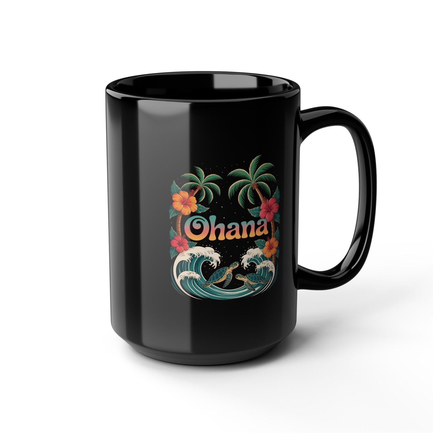 Ohana Hawaiian Mug - Tropical Beach Coffee Cup with Sea Turtles & Palm Trees - Family Gift Idea - Coastal Vibes Island Aesthetic