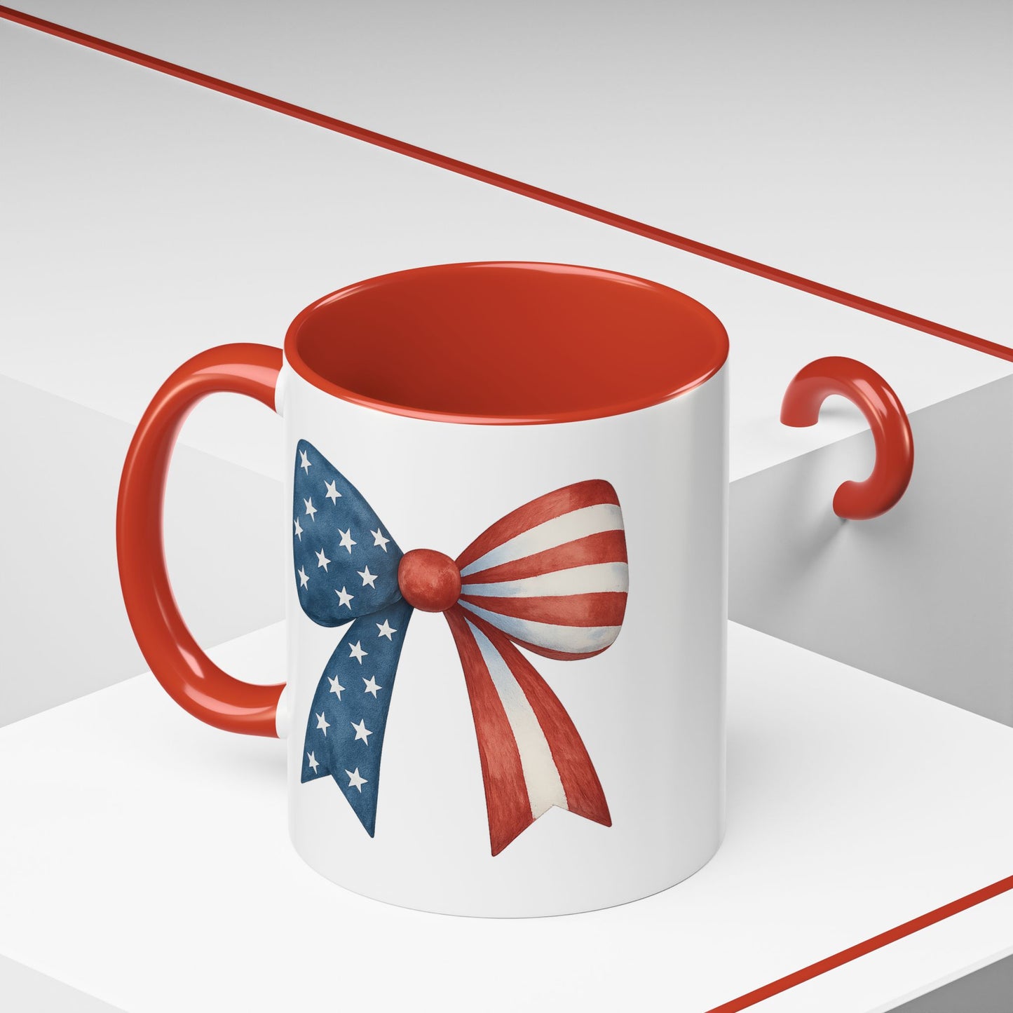 Patriotic Bow Mug | 4th of July Coffee Mug | American Flag Mug | USA Stars Stripes Cup | July 4th Gift Idea | Red White Blue Drinkware