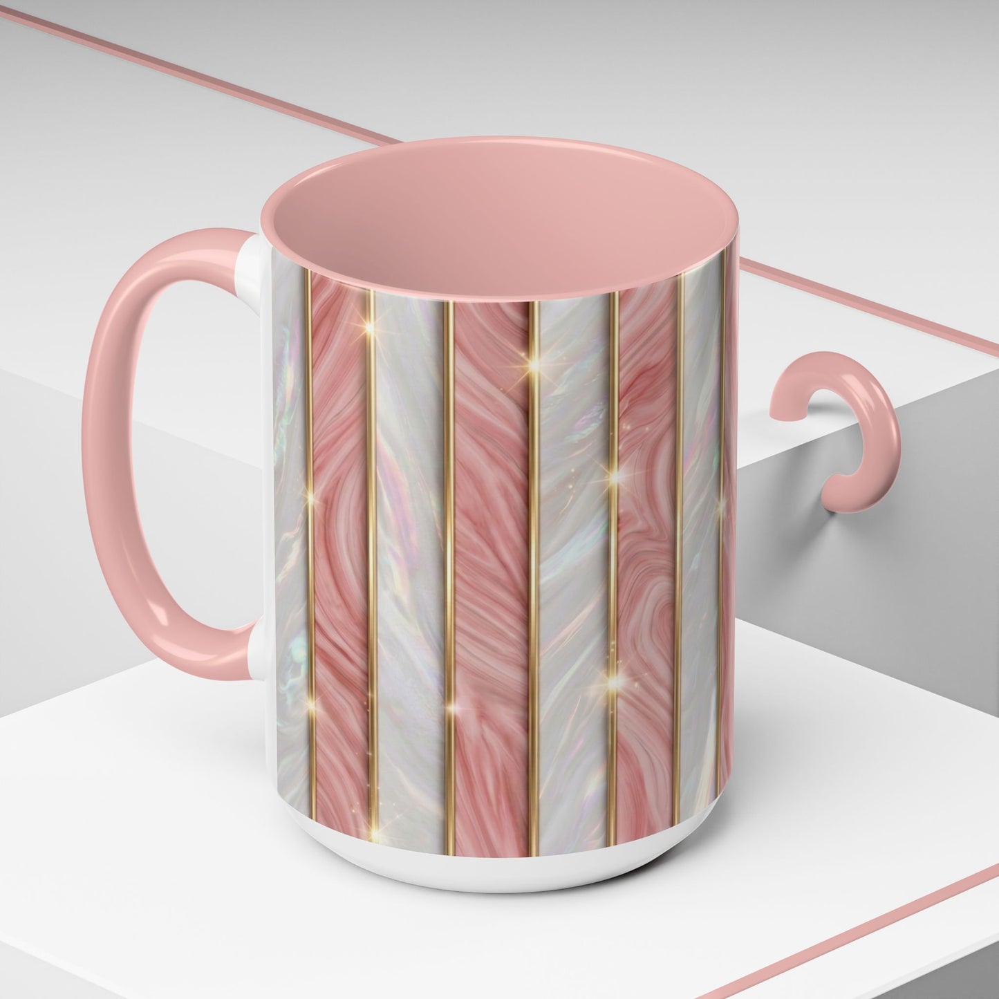 Pink Marble Coffee Mug, Gold Stripe Faux Agate Cup, Glam Desk Accessory, Elegant Tea Mug, Luxury Gift for Her, Chic Office Desk Decor