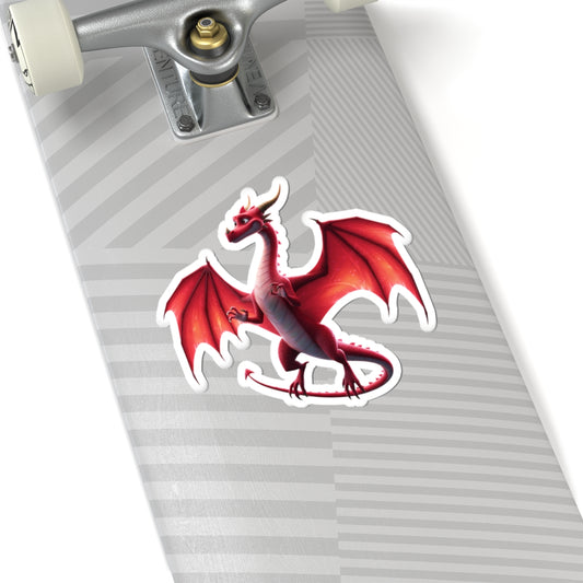 Red Dragon Vinyl Kiss-Cut Sticker - Waterproof Fantasy Decal for Laptops, Planners, Skateboards | Cute Mythical Creature Gift with Gloss