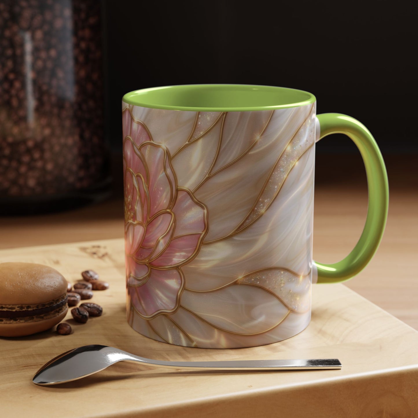 Pink Peony Stained Glass Mug, Gold Floral Coffee Cup, Elegant Flower Gift For Her, Fairycore Tea Cup, Mothers Day Present, Pearl Art Decor