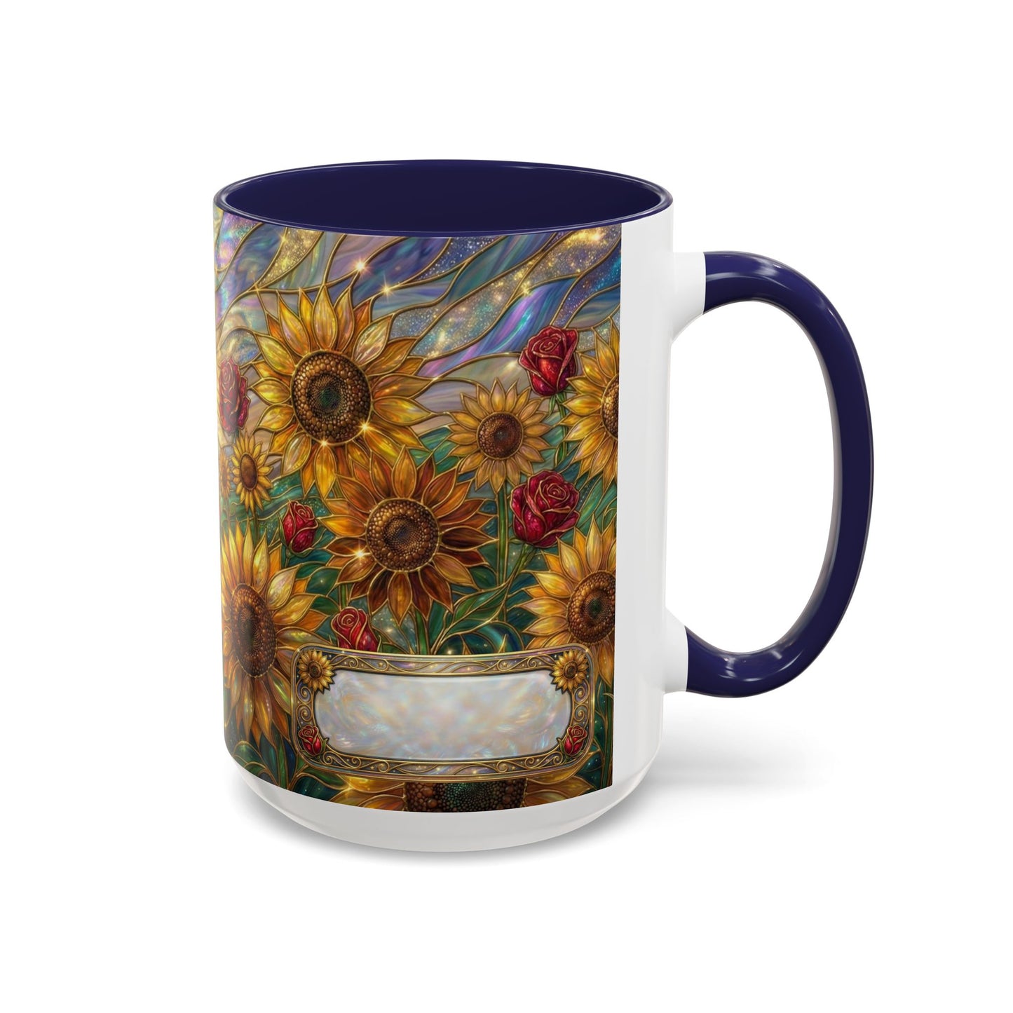 Personalized Stained Glass Sunflower Mug, Custom Red Rose Floral Coffee Cup, Celestial Night Sky Botanical Teacup, Gift For Flower Lover