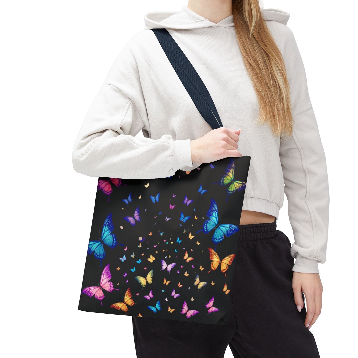 Butterfly Swarm Tote Bag – Colorful Rainbow Butterfly Tote, Aesthetic Canvas Bag, Nature-Inspired Gift, Magical Reusable Eco Purse