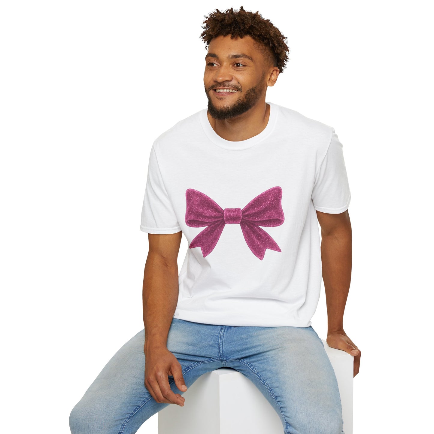 Feminine Pink Bow Graphic Tee | Coquette Bow T-Shirt | Sparkly Ribbon Shirt for Soft Girl Aesthetic | Gift for Her