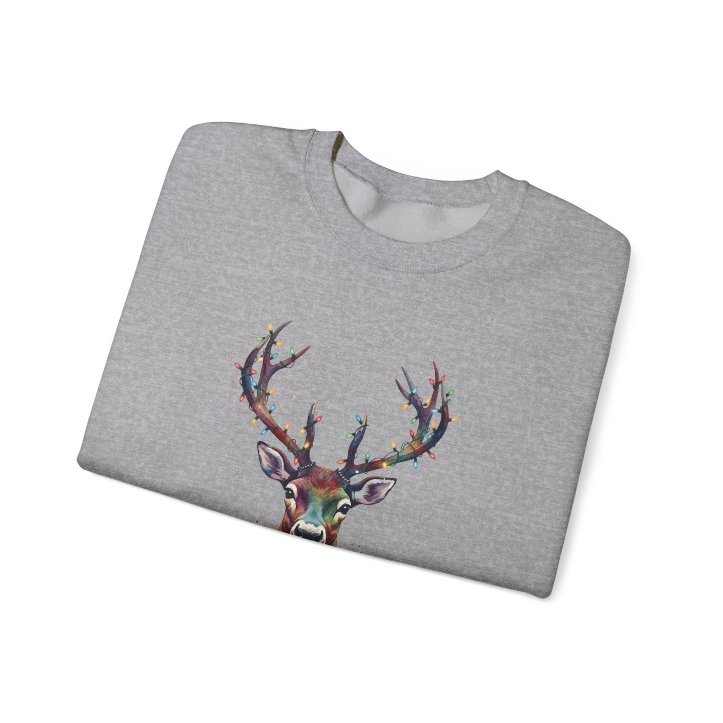 Colorful Reindeer Christmas Sweatshirt, Holiday Deer Lights Sweater, Watercolor Winter Crewneck, Festive Cozy Gift For Him Or Her