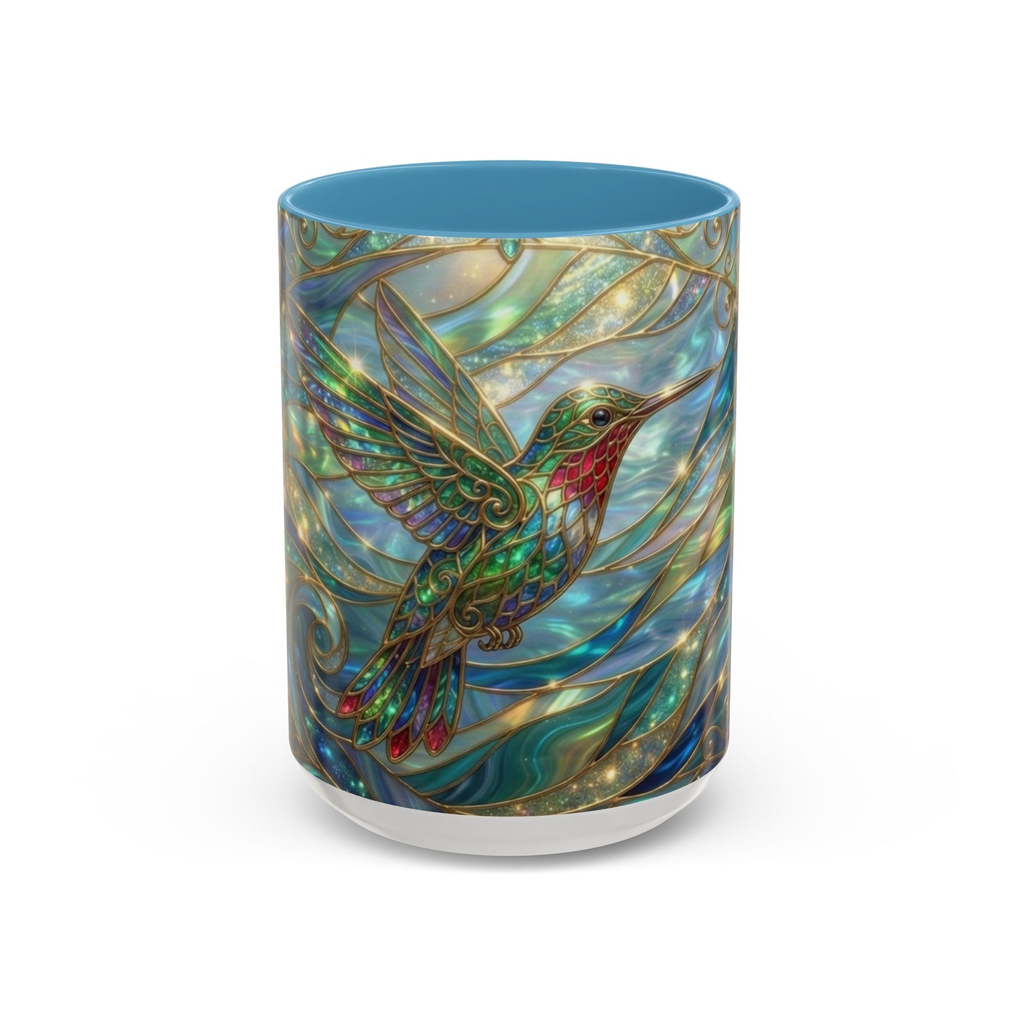 Hummingbird Stained Glass Mug, Colorful Art Coffee Mug, Bird Lover Gift, Nature Inspired Ceramic Mug, Tea Cup