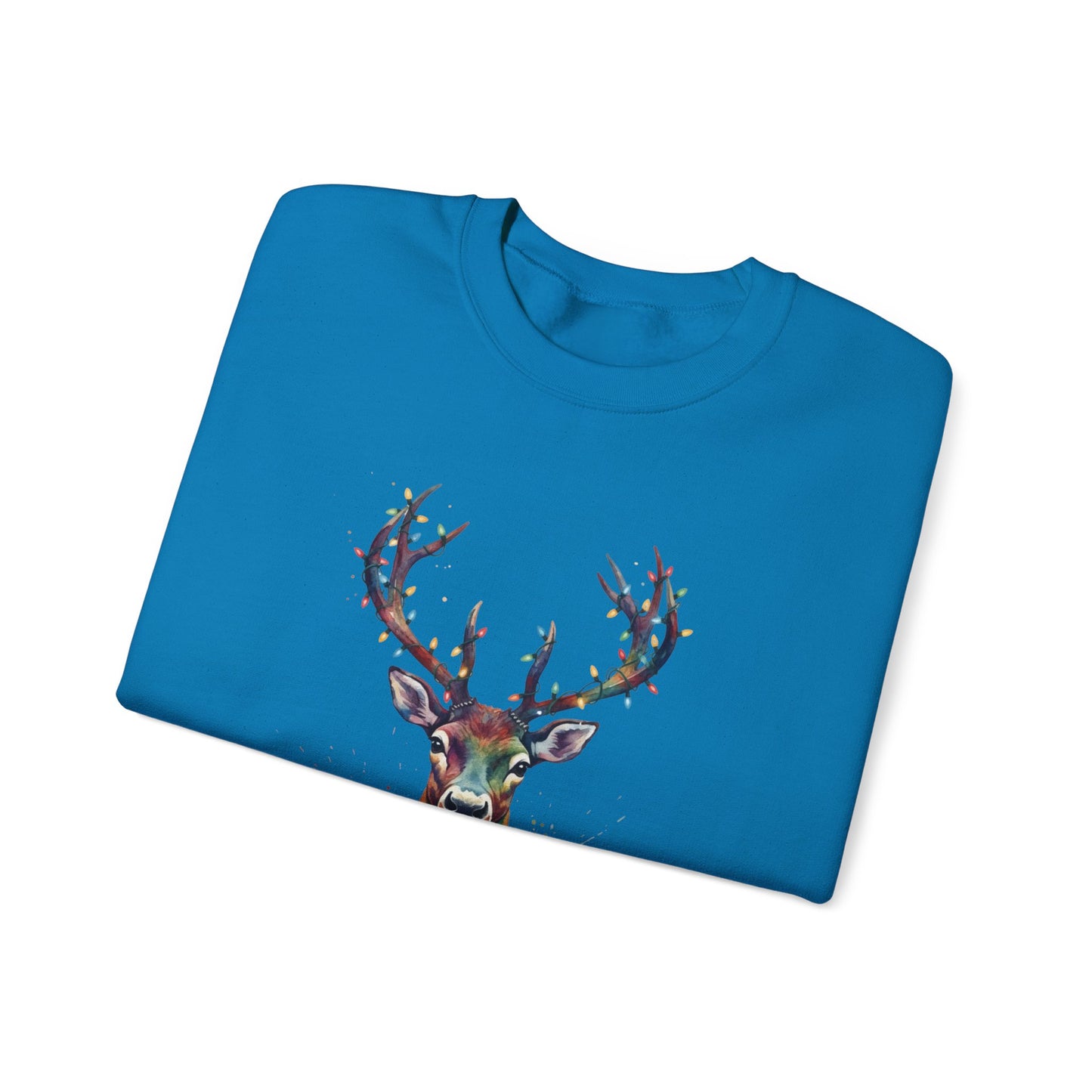 Colorful Reindeer Christmas Sweatshirt, Holiday Deer Lights Sweater, Watercolor Winter Crewneck, Festive Cozy Gift For Him Or Her