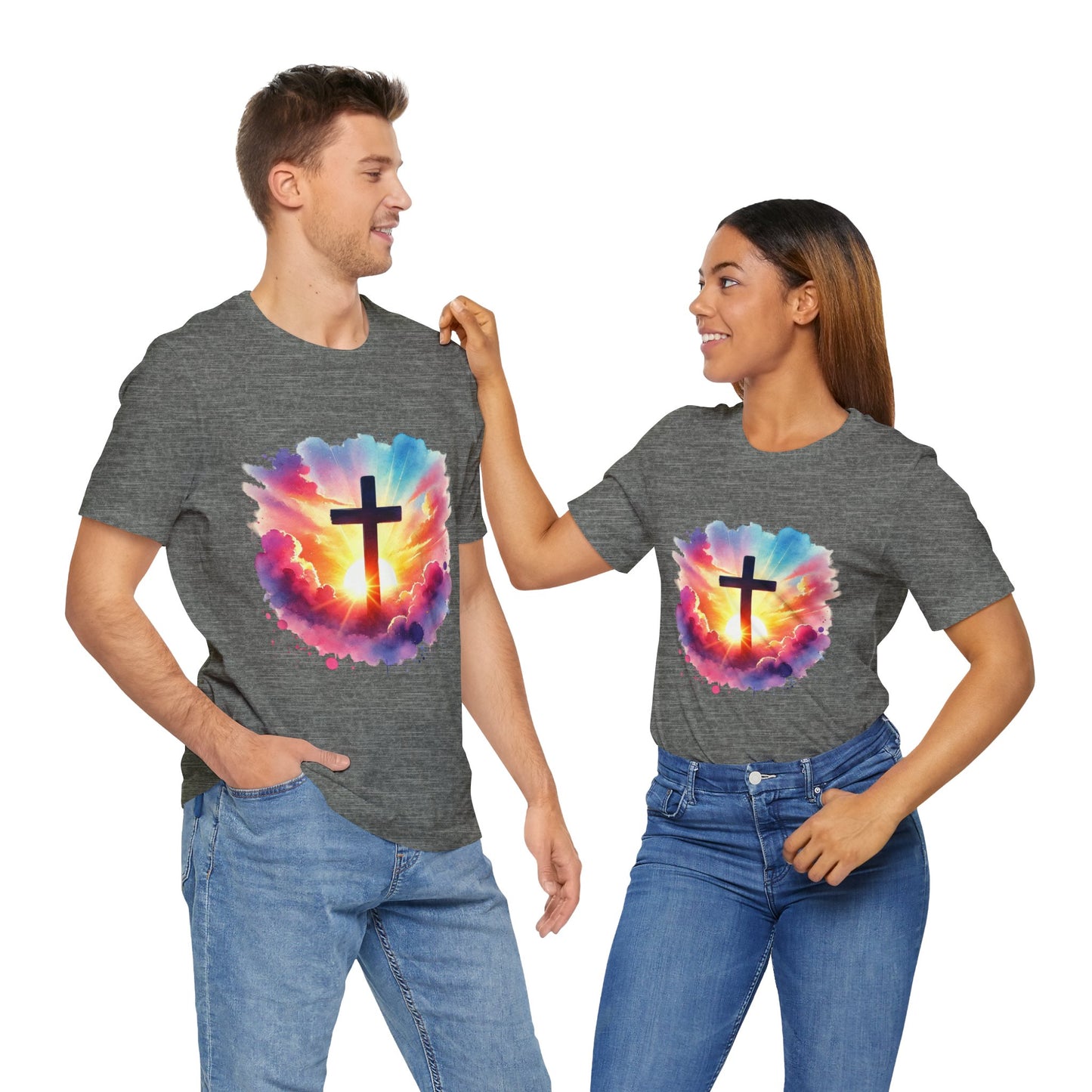 Faith Cross Sunburst Christian Tee | Inspirational Christian T-Shirt | Colorful Sunrise Cross Shirt | Faith Gifts for Women Men