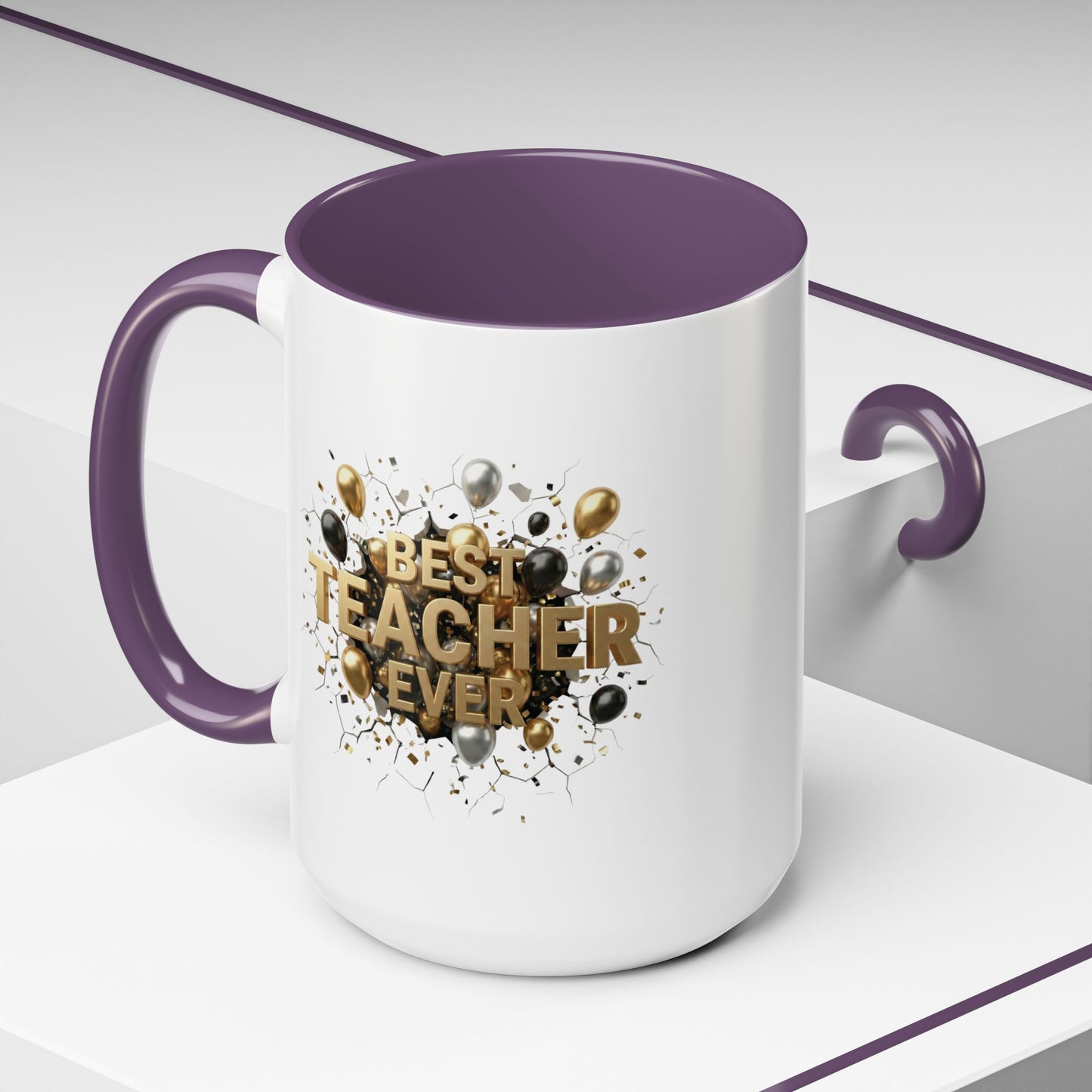 Personalized Teacher Mug, Best Teacher Ever Gift, Custom Educator Coffee Cup, 3D Gold Balloon Design, Teacher Appreciation Present