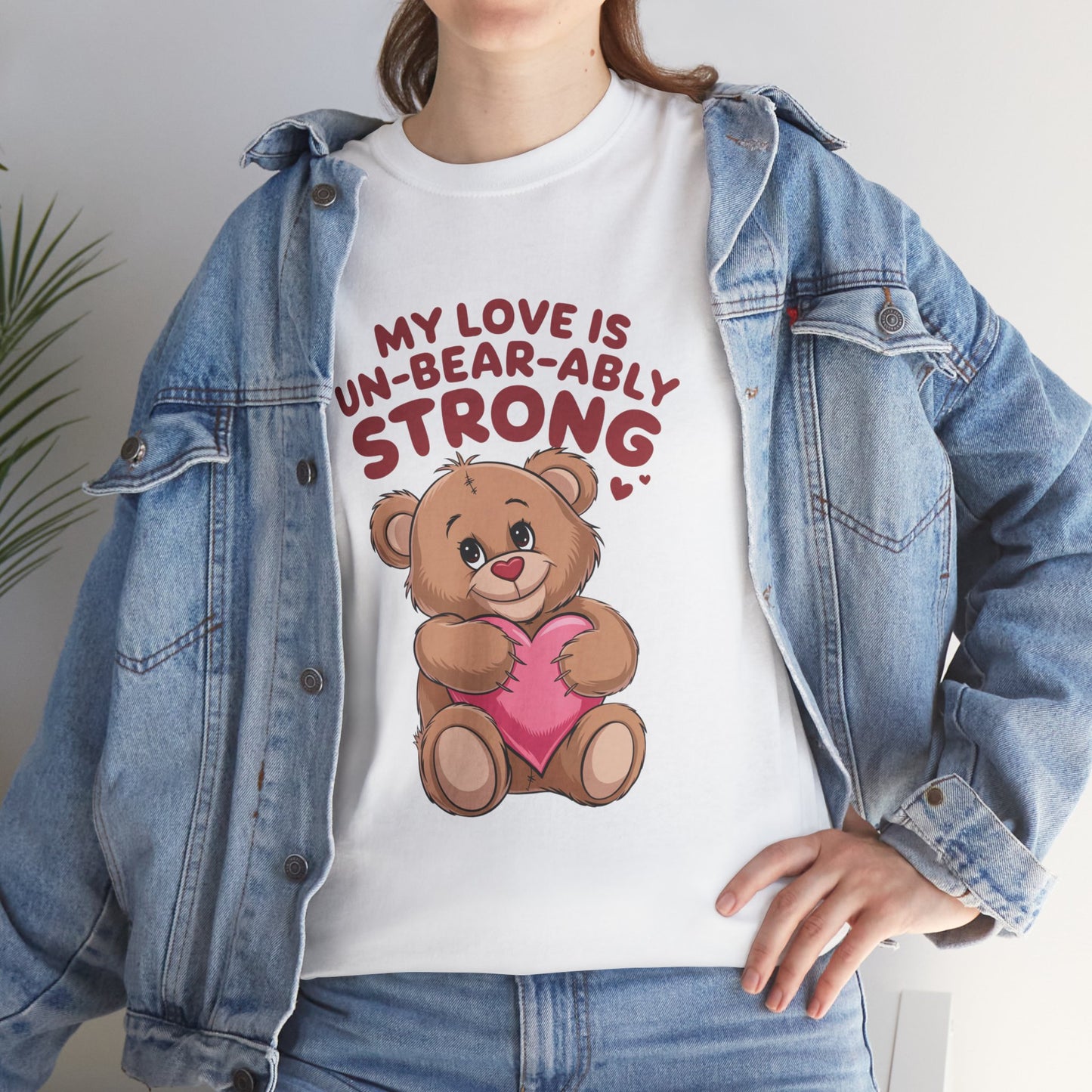 Un-Bear-ably Strong Valentine Shirt, Teddy Bear Heart Tee, Cute Love Graphic T-Shirt, Valentines Gift, Romantic Couple Top, Gift For Her