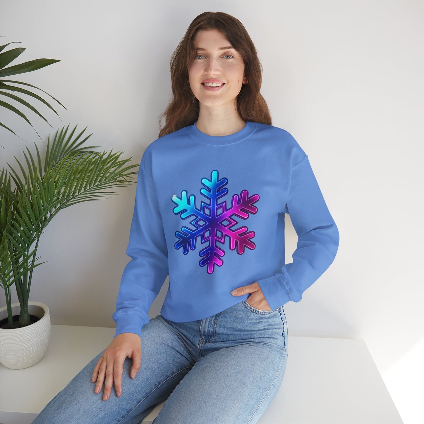 Blue Pink Gradient Snowflake Sweatshirt, Winter Aesthetic Pullover, Cozy Christmas Crewneck, Festive Holiday Sweater Gift for Her or Him