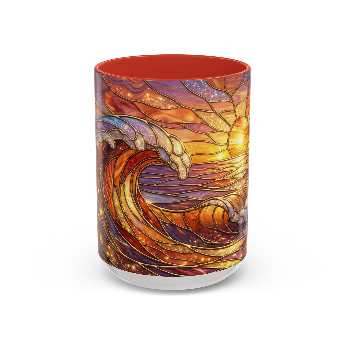 Stained Glass Wave Mug, Ocean Sunset Coffee Cup, Vibrant Beach Art, Sea Lover Gift, Mosaic Tea Cup, Summer Kitchen Decor, Nature Drinkware