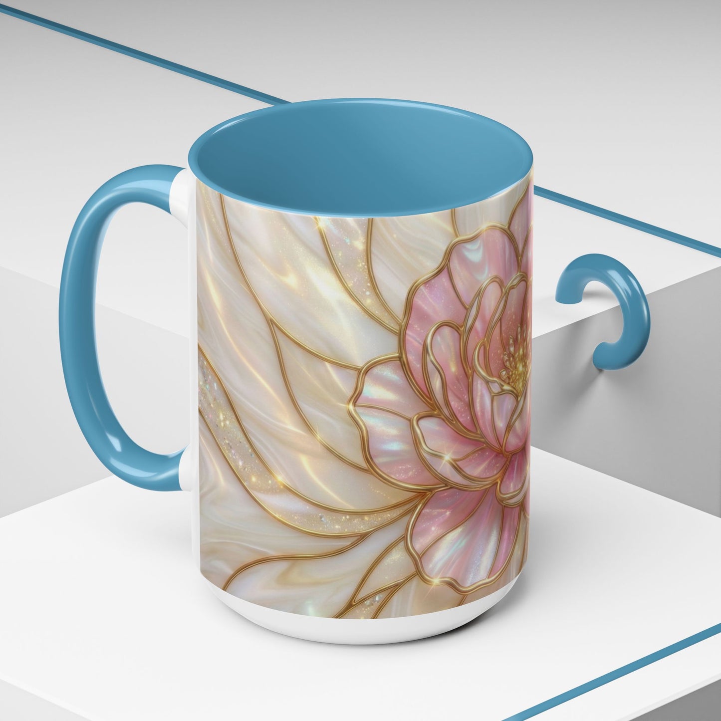 Pink Peony Stained Glass Mug, Gold Floral Coffee Cup, Elegant Flower Gift For Her, Fairycore Tea Cup, Mothers Day Present, Pearl Art Decor