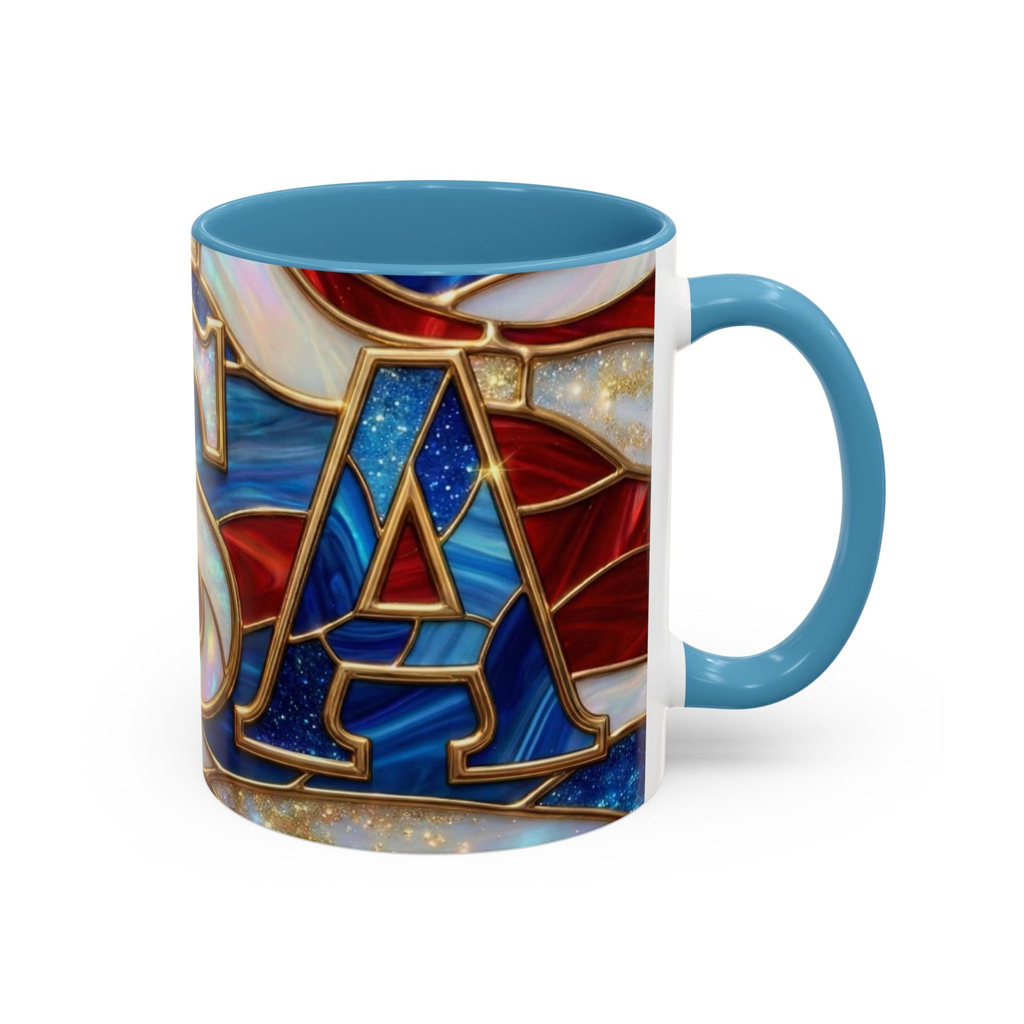 USA Patriotic Coffee Mug, Stained Glass USA Mug, Red White Blue Ceramic Mug, American Flag Style Mug, 11oz 15oz Mug