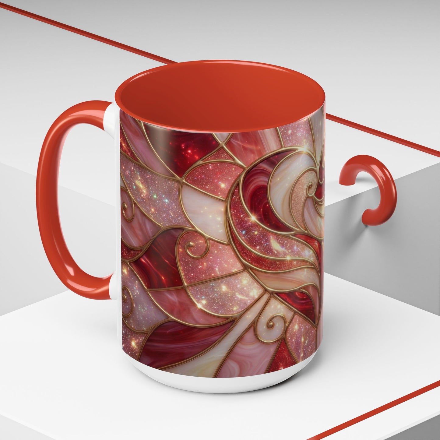Stained Glass Heart Mug, Valentine Coffee Mug, Romantic Love Cup, Pink Red Ceramic Mug, Gift For Her, Anniversary Gift