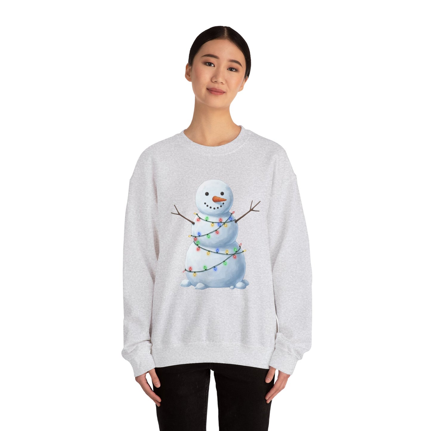 Cute Snowman Christmas Sweatshirt, Holiday Snowman Lights Sweater, Winter Snowman Crewneck, Cozy Christmas Gift, Festive Holiday Shirt