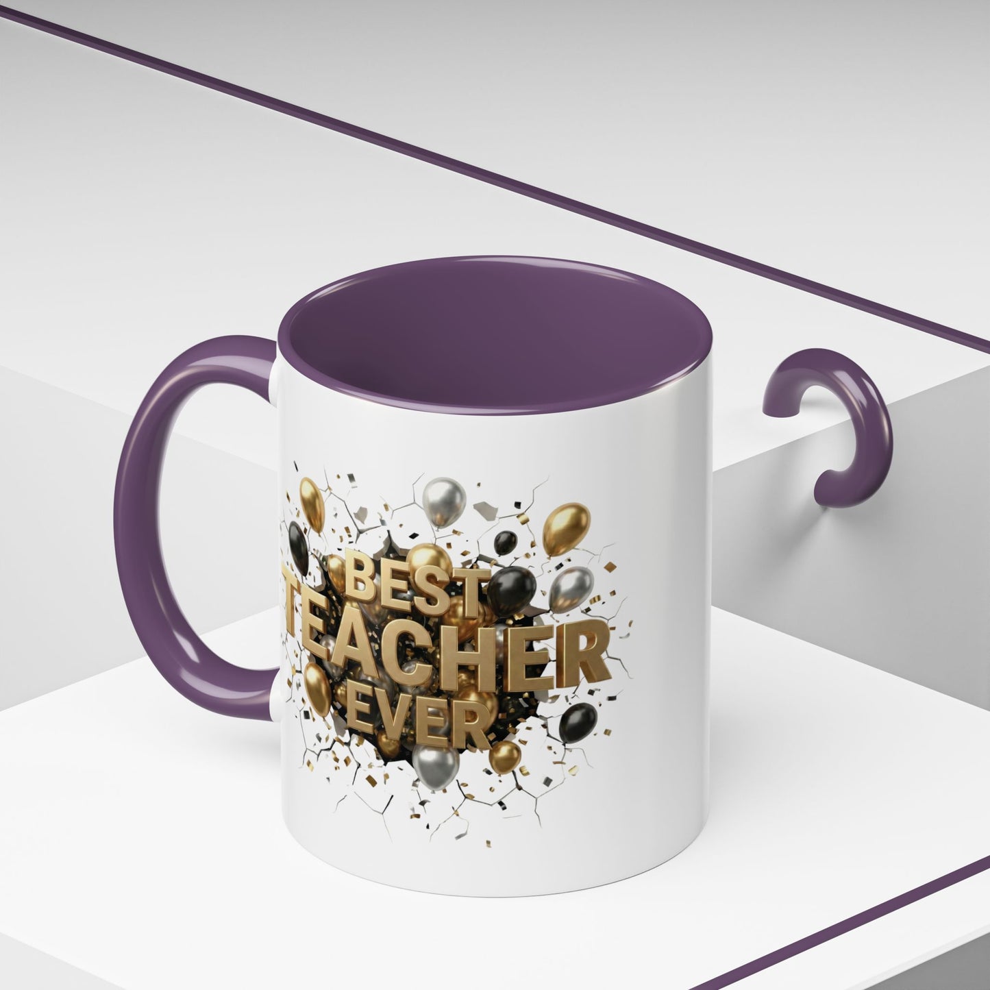 Personalized Teacher Mug, Best Teacher Ever Gift, Custom Educator Coffee Cup, 3D Gold Balloon Design, Teacher Appreciation Present