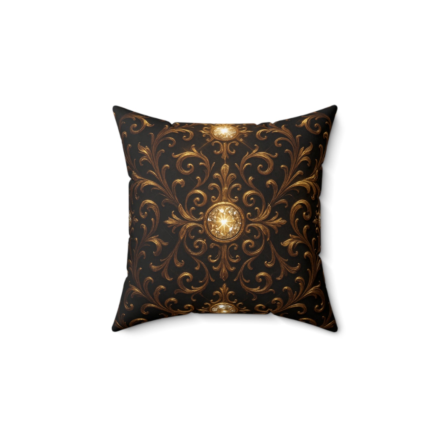Baroque Gold Scroll Throw Pillow Black Luxury Cushion Cover with Ornate Jewel Design, Gothic Glam Home Decor, Elegant Accent Pillow