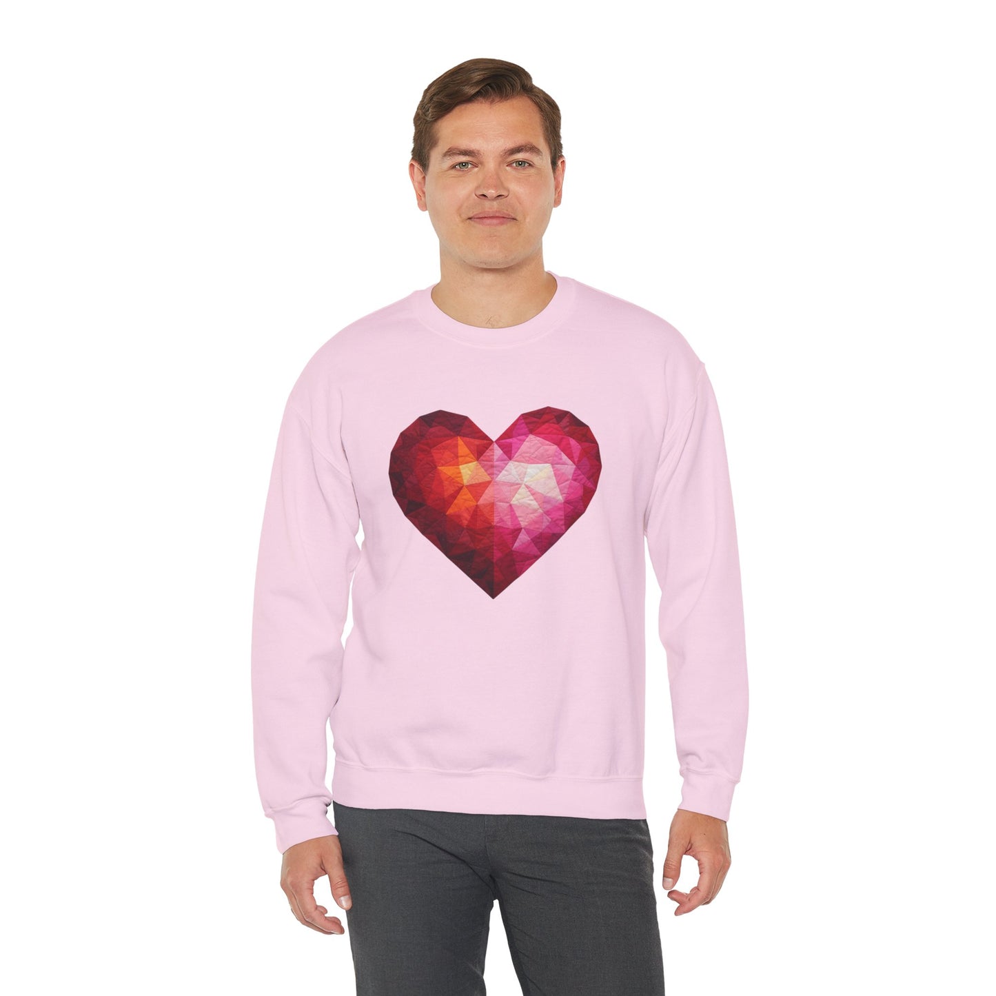 Faux Patchwork Heart Sweatshirt, Geometric Heart Sweater, Cute Valentines Sweatshirt, Cozy Pink Heart Crewneck, Winter Heart Pullover