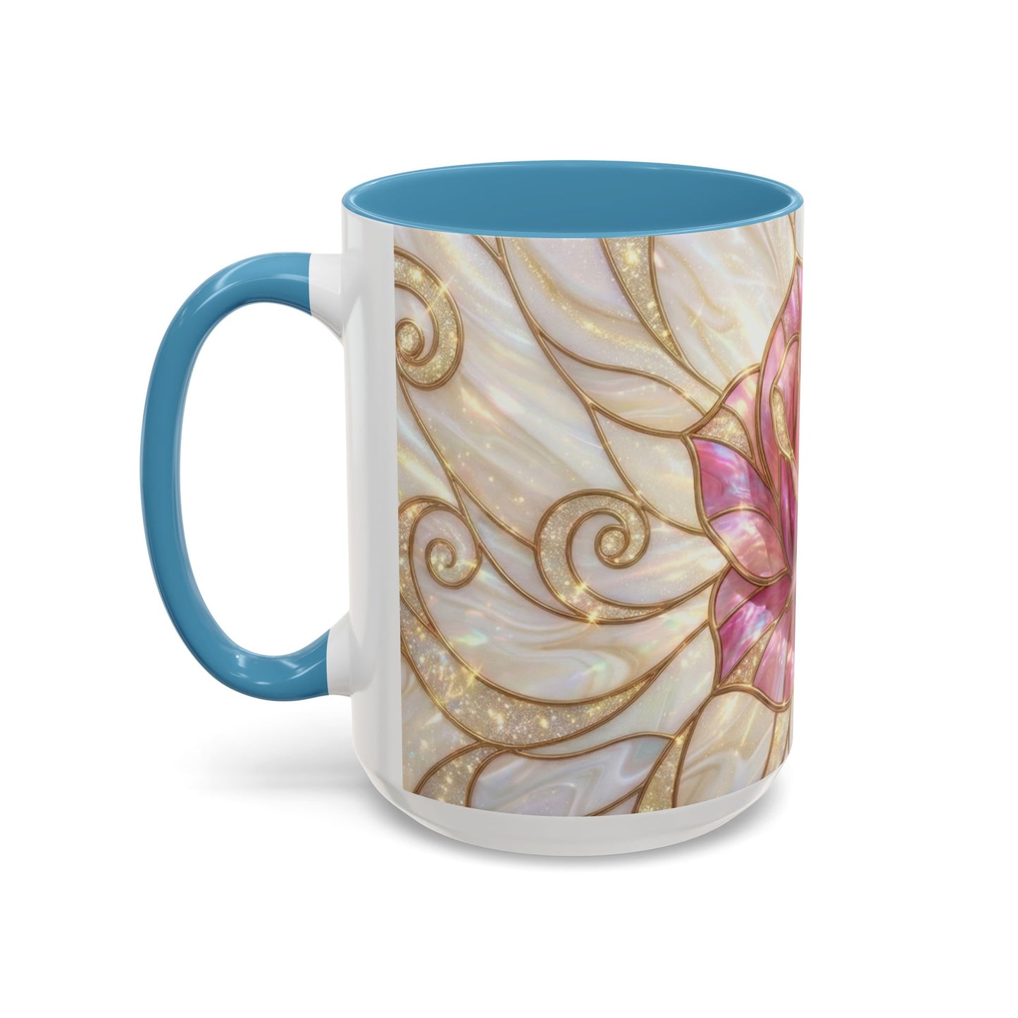 Pink Rose Stained Glass Mug, Gold Floral Coffee Cup, Romantic Flower Tea Cup, Gardener Gift For Mom, Botanical Art, Wife Birthday Gift