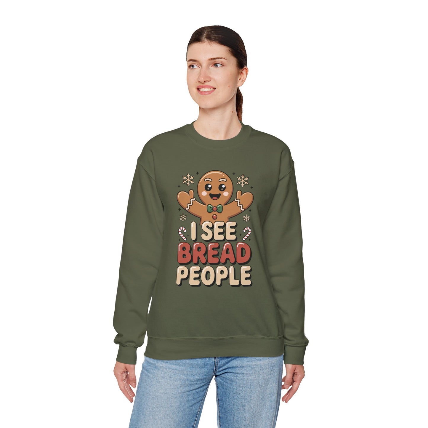 I See Bread People Christmas Sweatshirt, Funny Gingerbread Holiday Sweater, Unisex Crewneck, Cute Christmas Gift For Friends And Family
