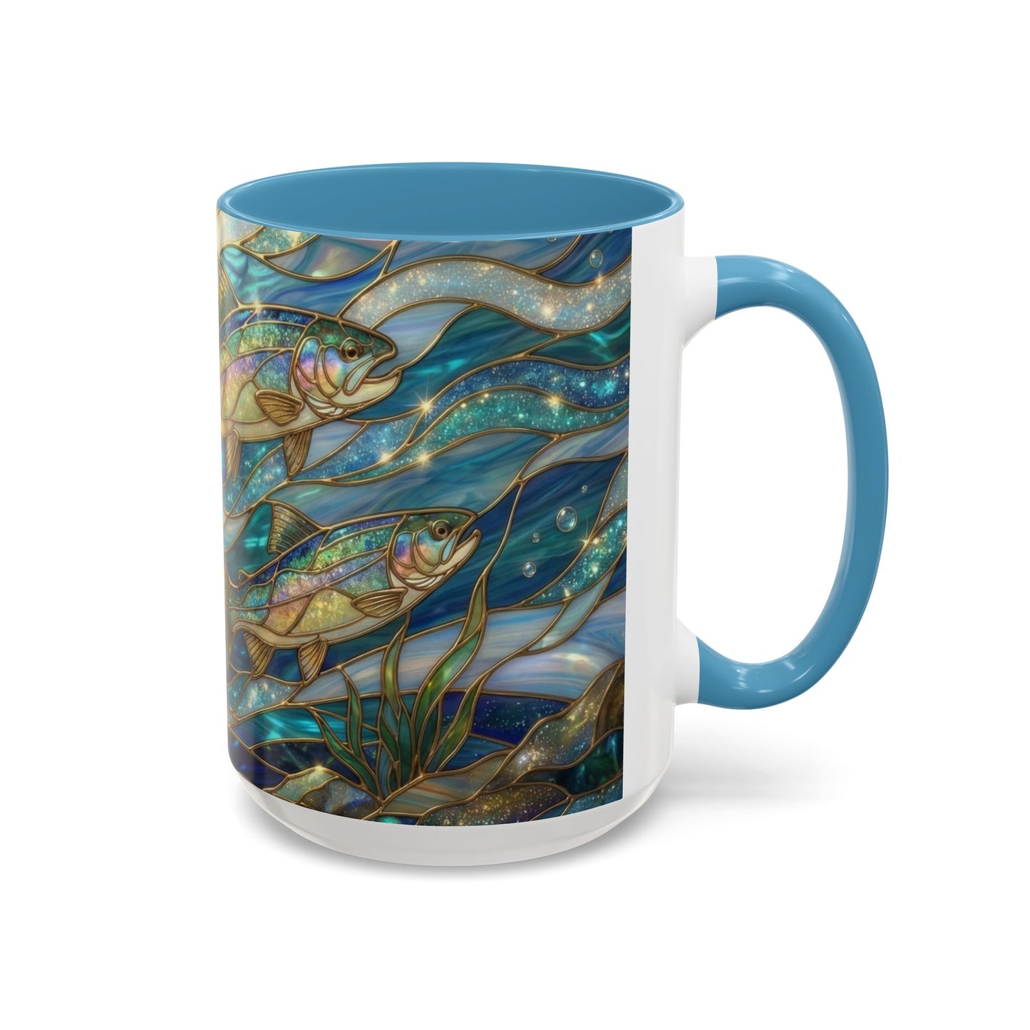 Stained Glass Fish Mug, Fishing Coffee Mug, Trout Art Mug, Fisherman Gift Cup, Wildlife Nature Mug, Angler Gift Mug