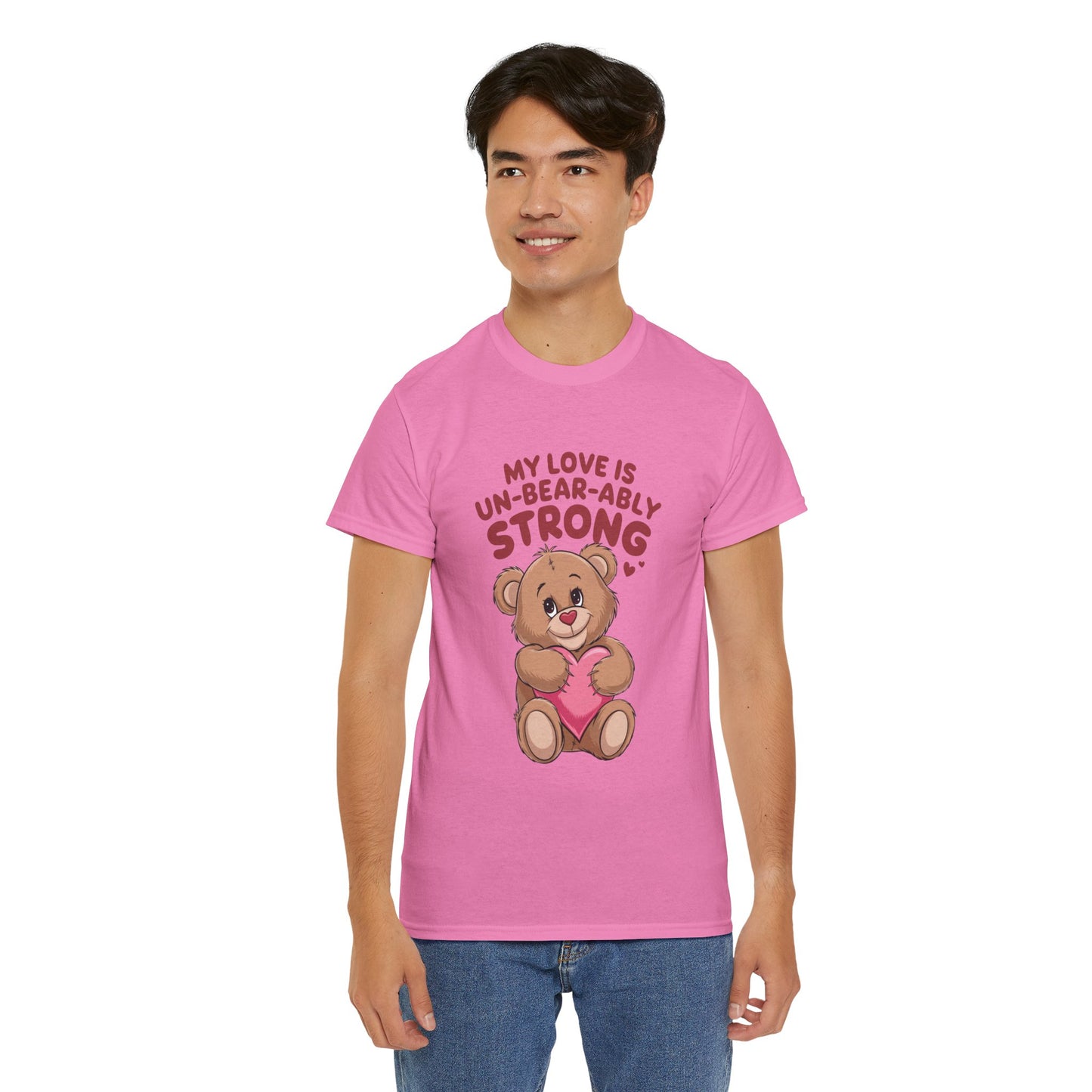 Un-Bear-ably Strong Valentine Shirt, Teddy Bear Heart Tee, Cute Love Graphic T-Shirt, Valentines Gift, Romantic Couple Top, Gift For Her