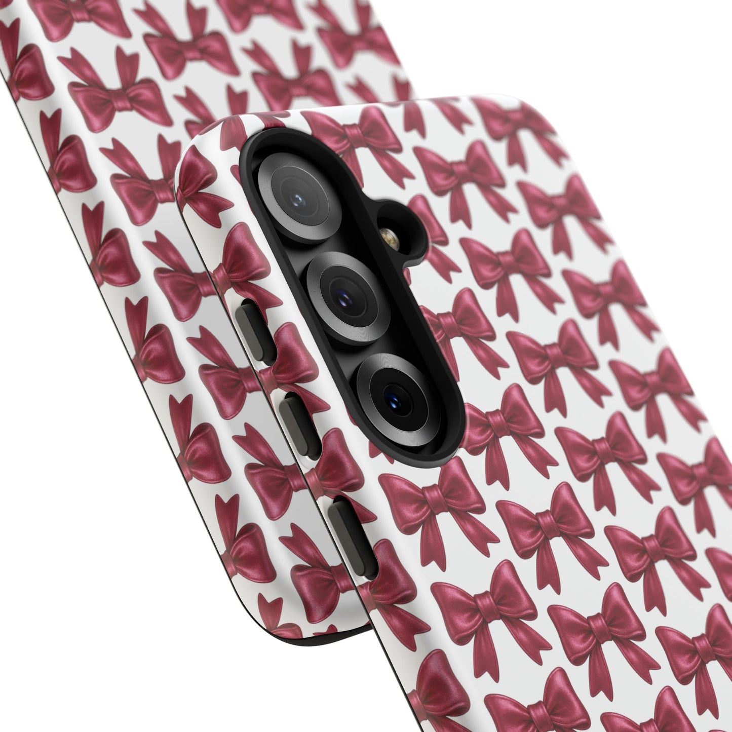 Coquette Samsung Case - Burgundy Bow Pattern Phone Cover, Girly Soft Aesthetic Gift, Cute Galaxy Case for Her