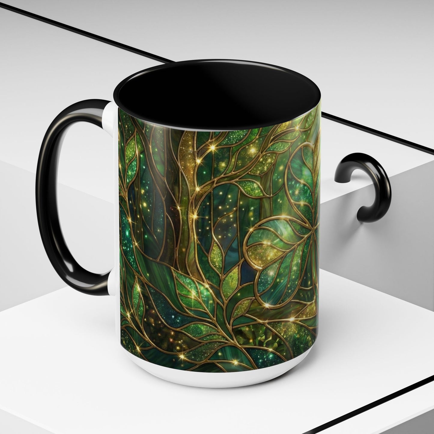 Stained Glass Shamrock Mug, Celtic Irish Coffee Cup, Green Stained Glass Mug, Shamrock Art Mug, St Patrick’s Day Gift